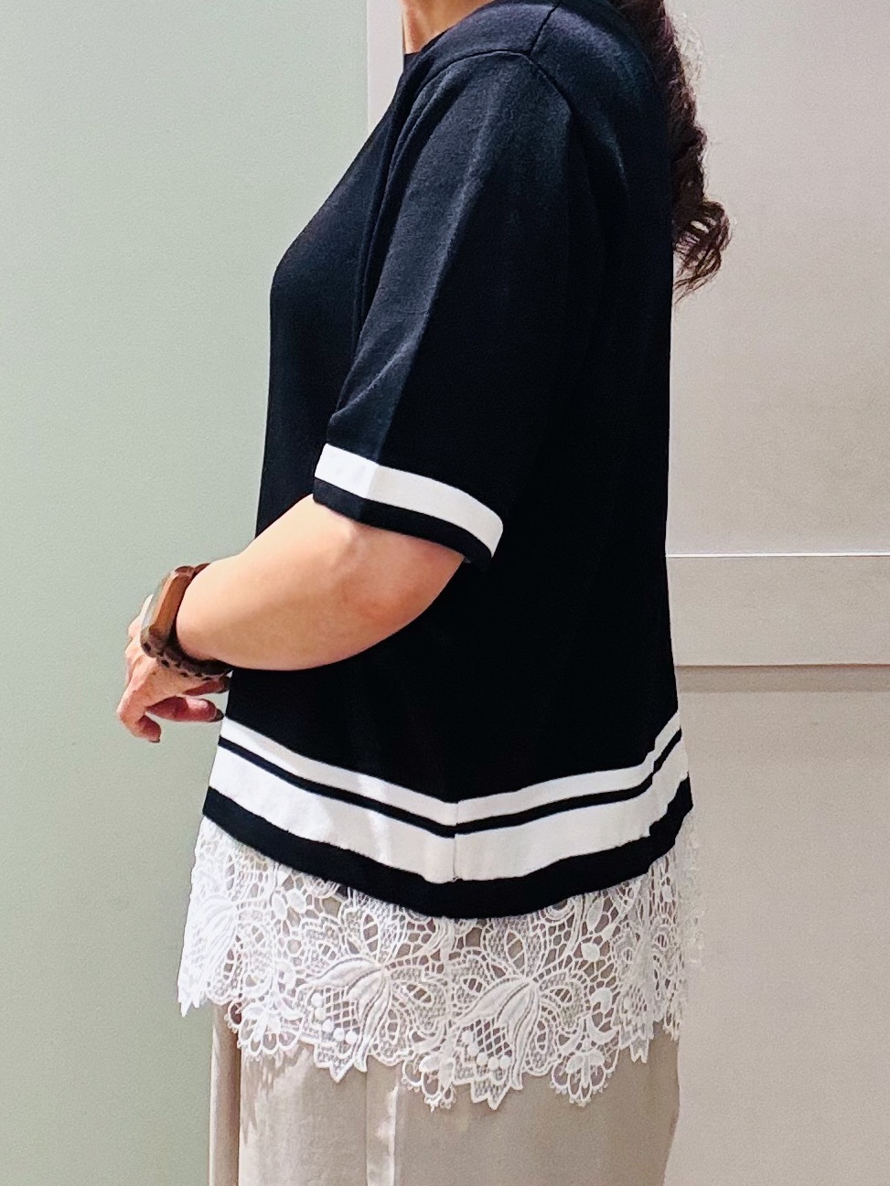 Komi☆さんの「grove｜【シリーズ累計36万枚／UVカット・洗濯機OK】やわらかドライタッチレースドッキングニット」を使ったコーディネート