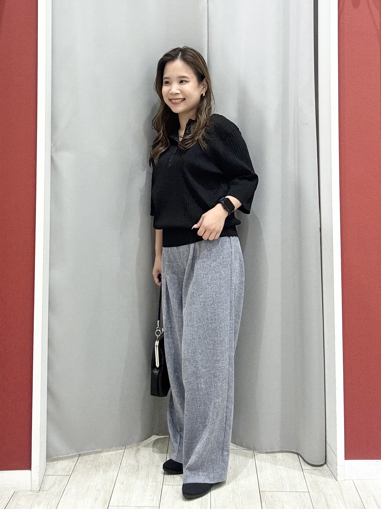 shioさんの「SHOO･LA･RUE｜【S-LL/洗濯機可】二の腕隠せる ヘンリーネック5分袖リブニット」を使ったコーディネート