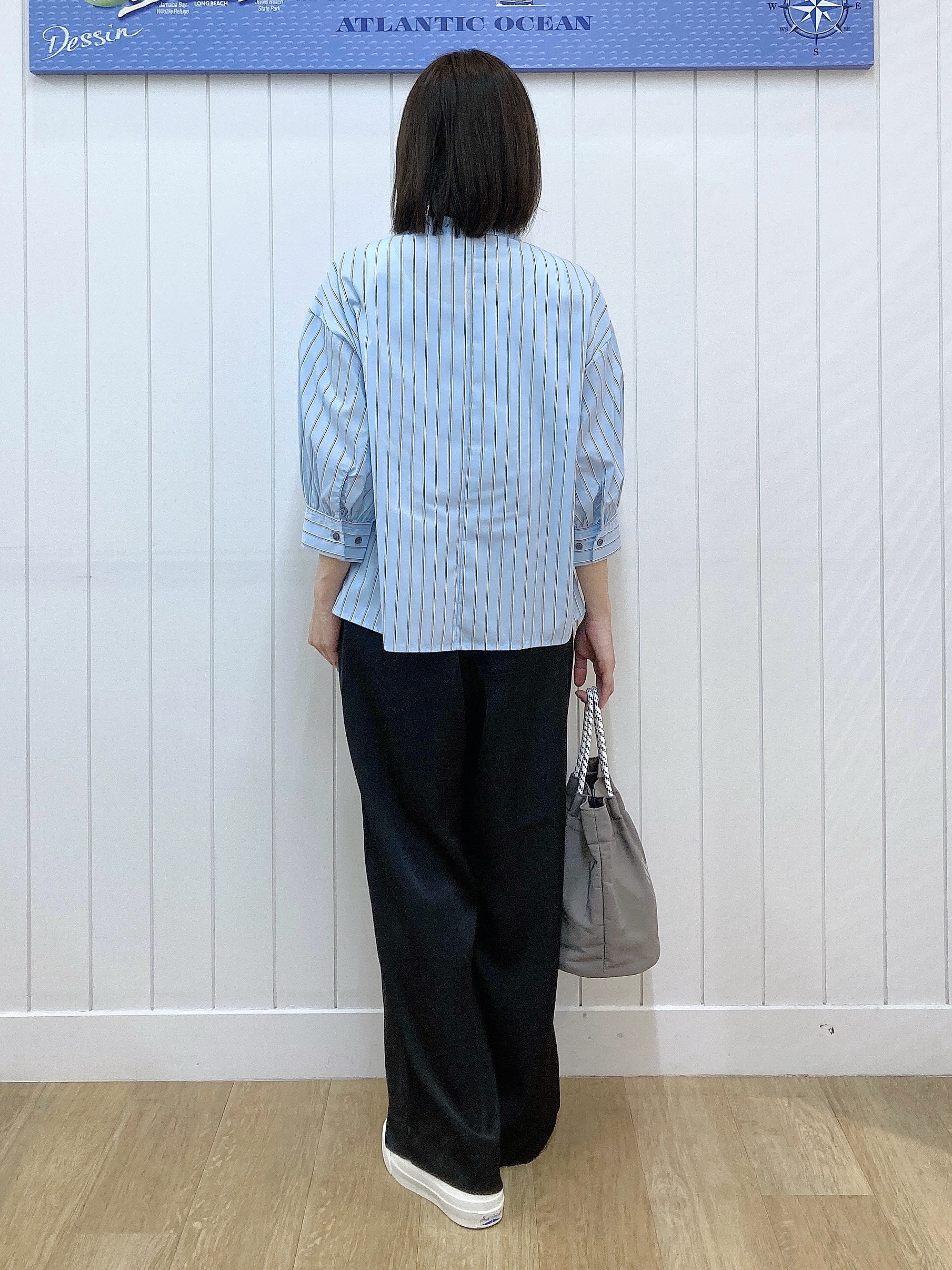 yoshiさんの「Dessin｜【高レビュー/シワになりにくい/洗濯機OK】ストライプフリルブラウス6分袖」を使ったコーディネート