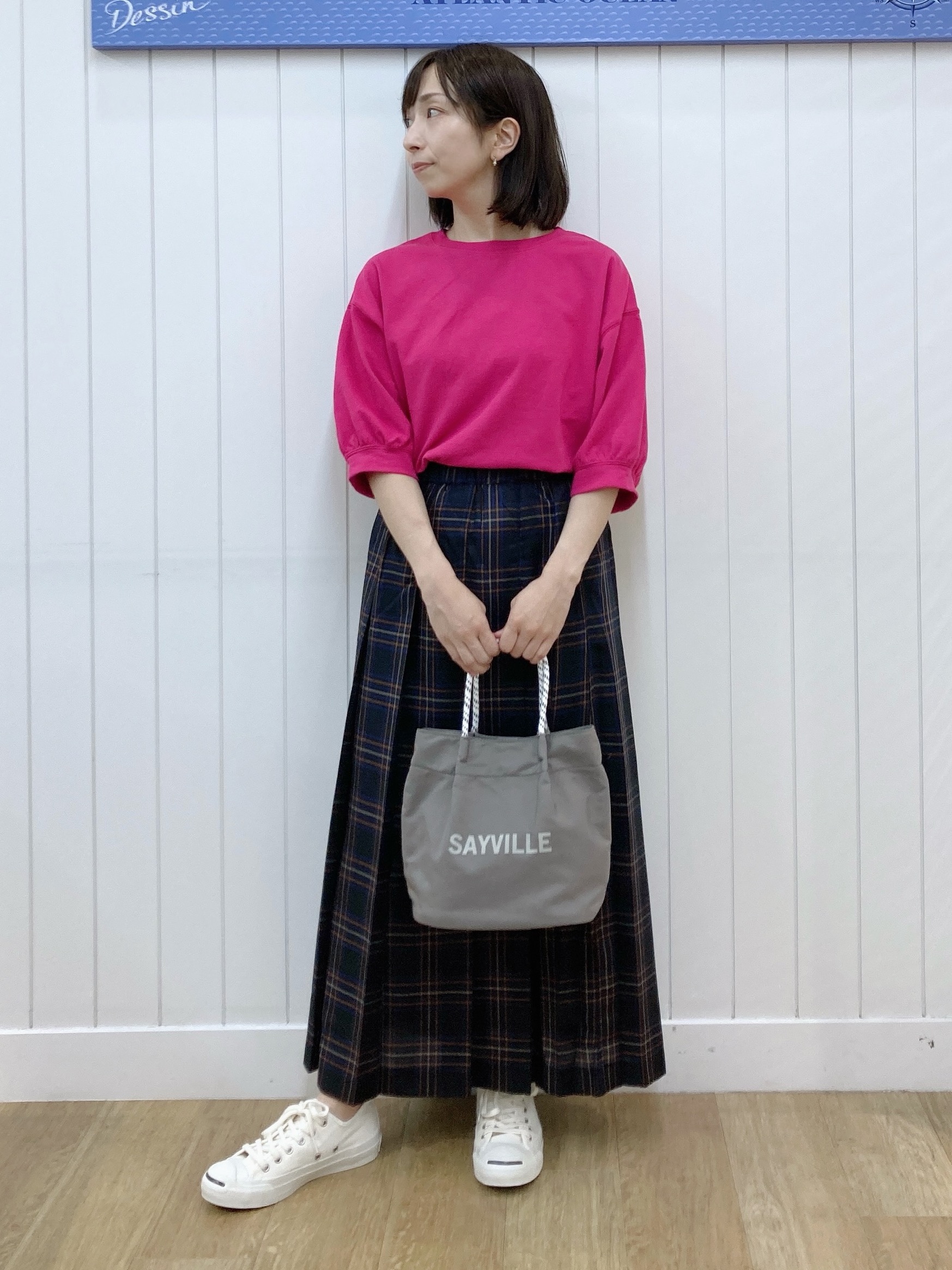 yoshiさんの「Dessin｜【高レビュー/洗える/XS-L】バックヘンリーミニ裏毛 5分袖」を使ったコーディネート