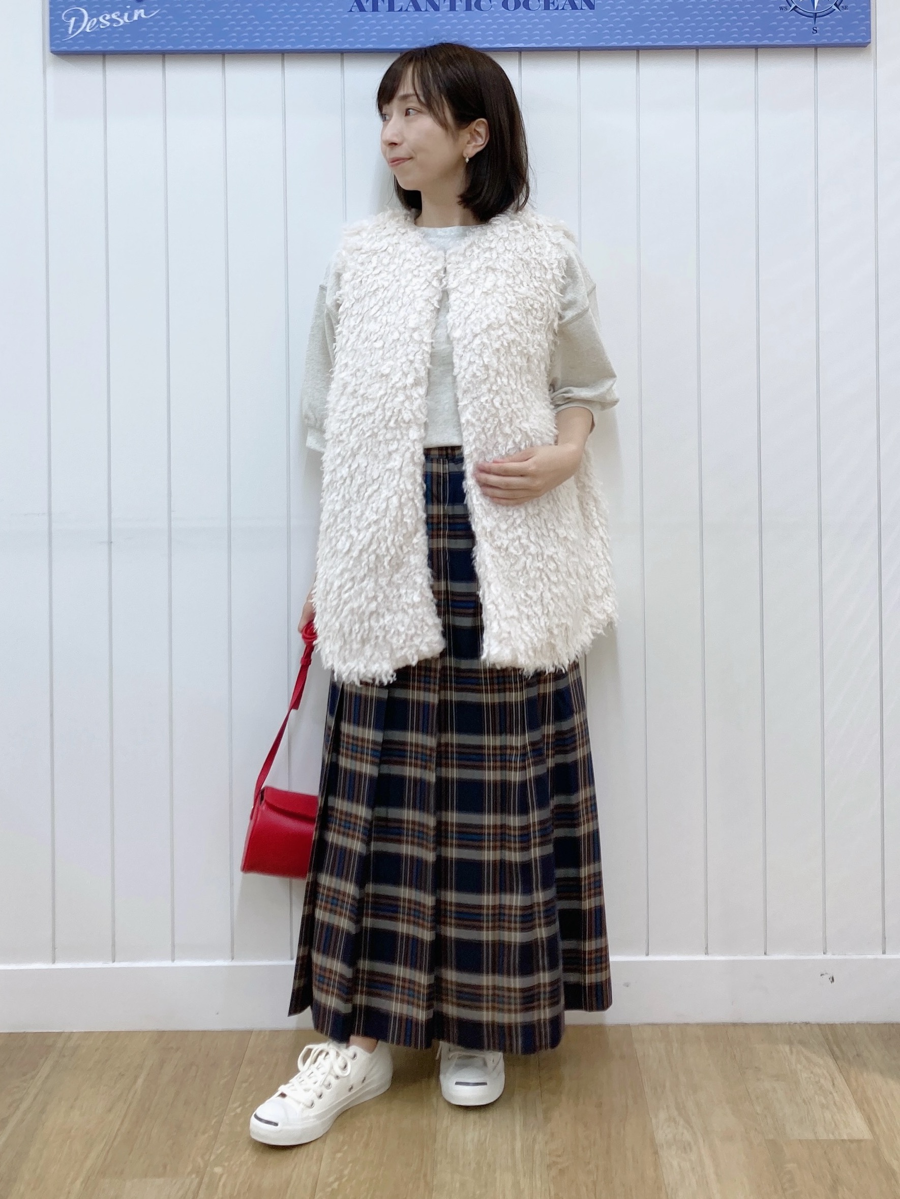 yoshiさんの「Dessin｜【洗える/秋羽織り】フェイクファージレ」を使ったコーディネート