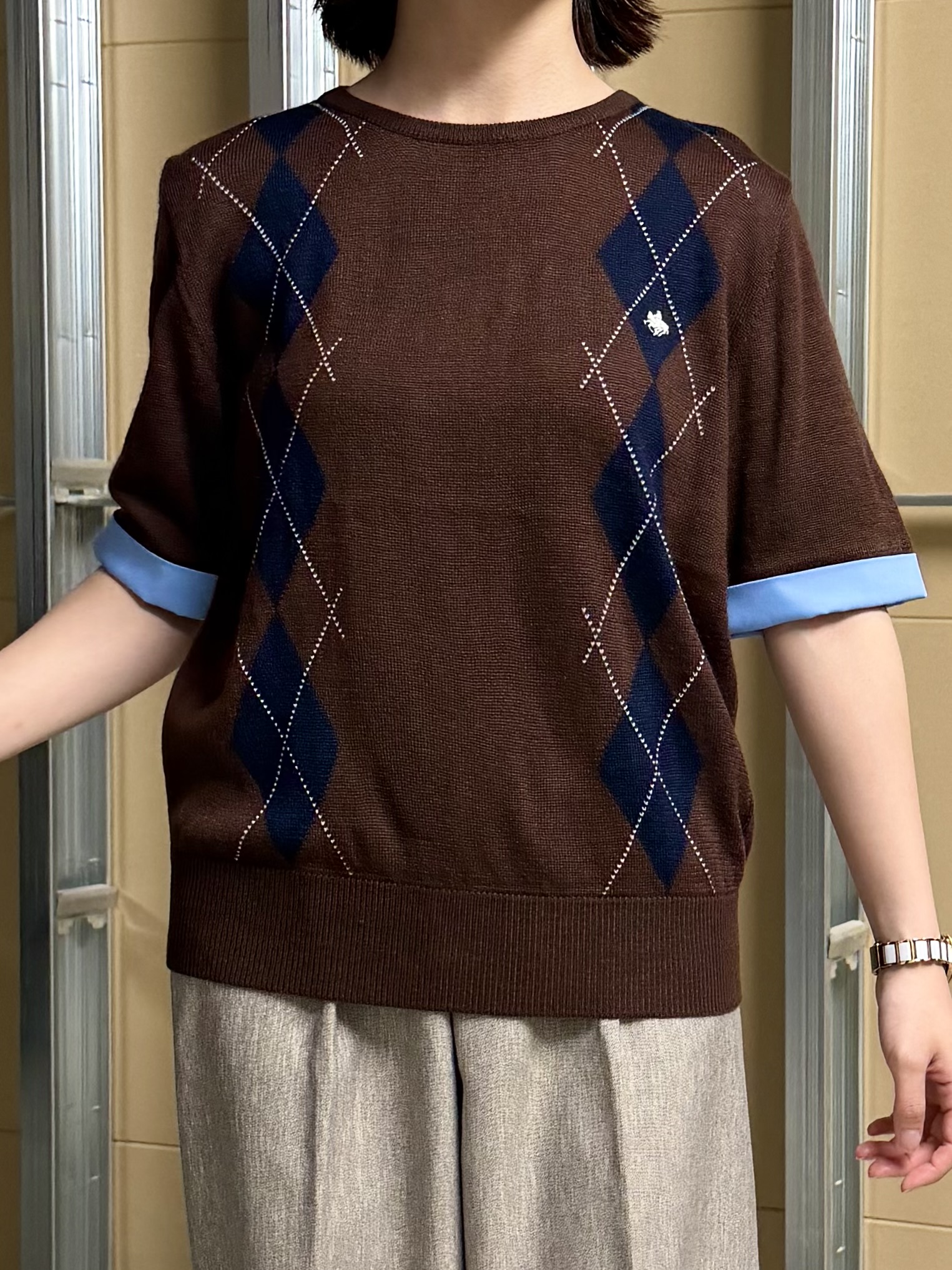 sahoさんの「THE SHOP TK｜POLO BCS/アーガイル5分袖ニット」を使ったコーディネート