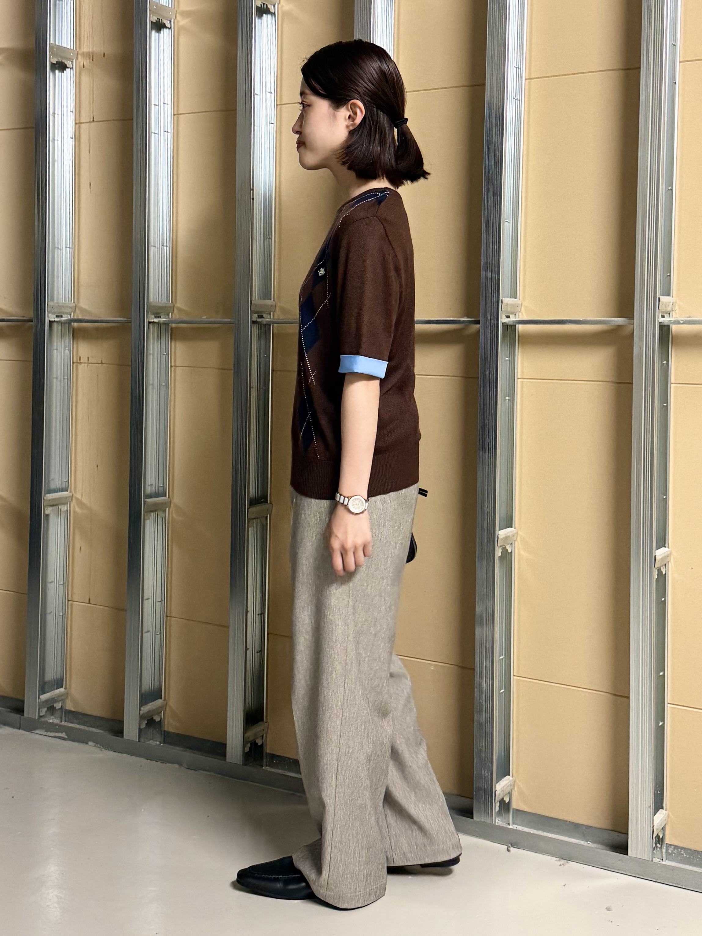 sahoさんの「THE SHOP TK｜POLO BCS/アーガイル5分袖ニット」を使ったコーディネート