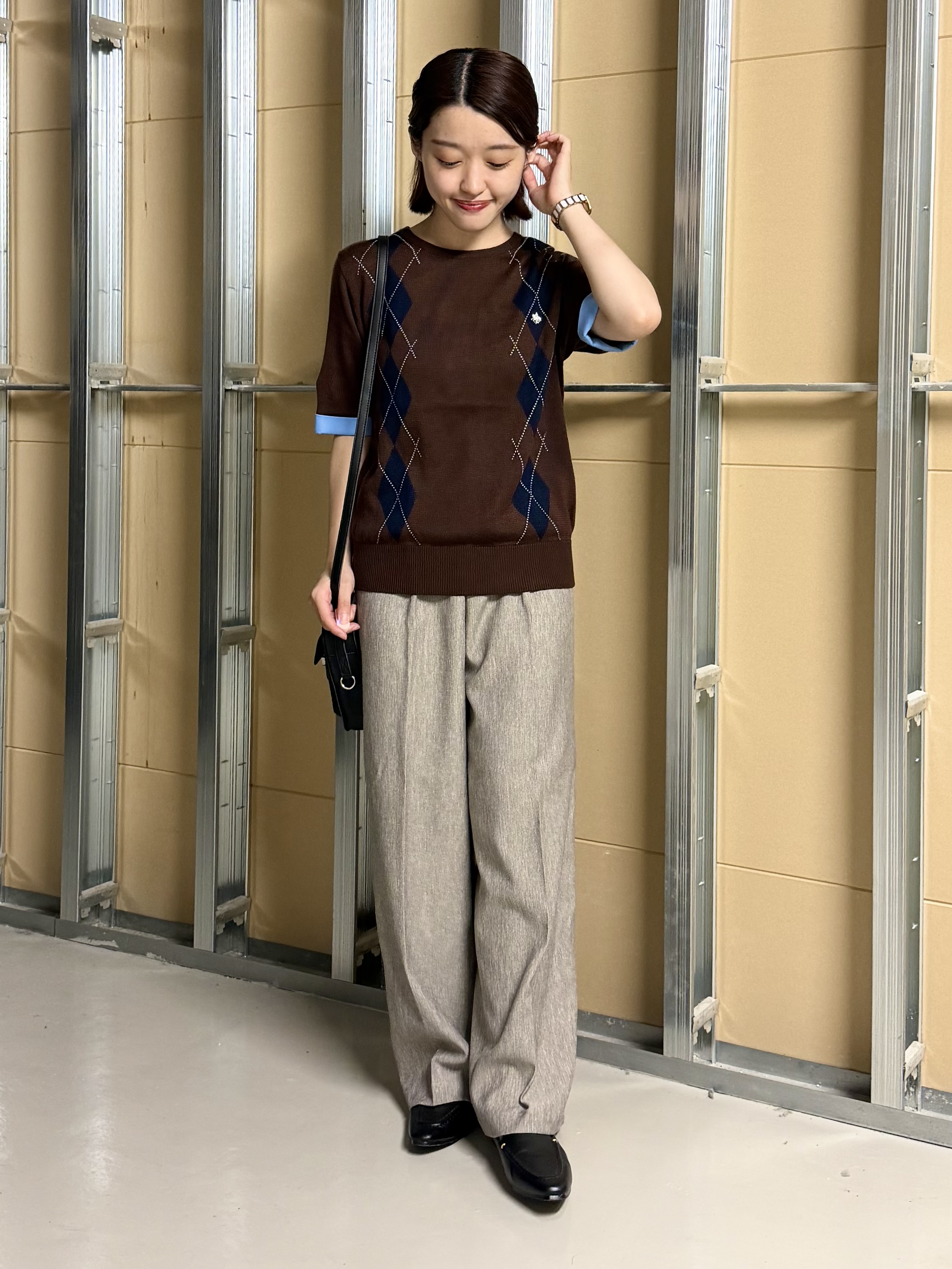 sahoさんの「THE SHOP TK｜POLO BCS/アーガイル5分袖ニット」を使ったコーディネート