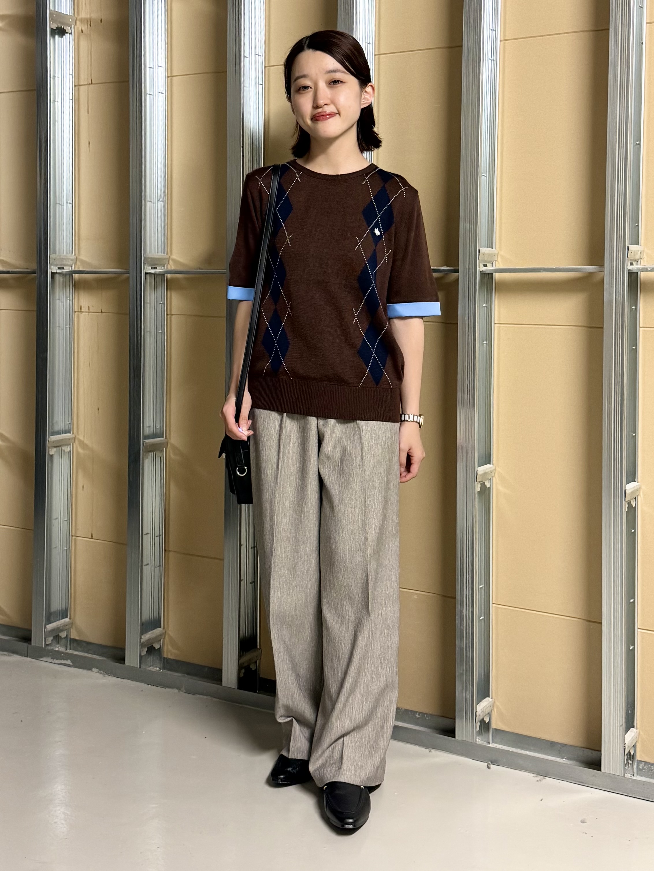 sahoさんの「THE SHOP TK｜POLO BCS/アーガイル5分袖ニット」を使ったコーディネート