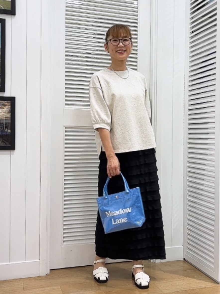 Yasucoさんの「Dessin｜【高レビュー/洗える/XS-L】バックヘンリーミニ裏毛 5分袖」を使ったコーディネート
