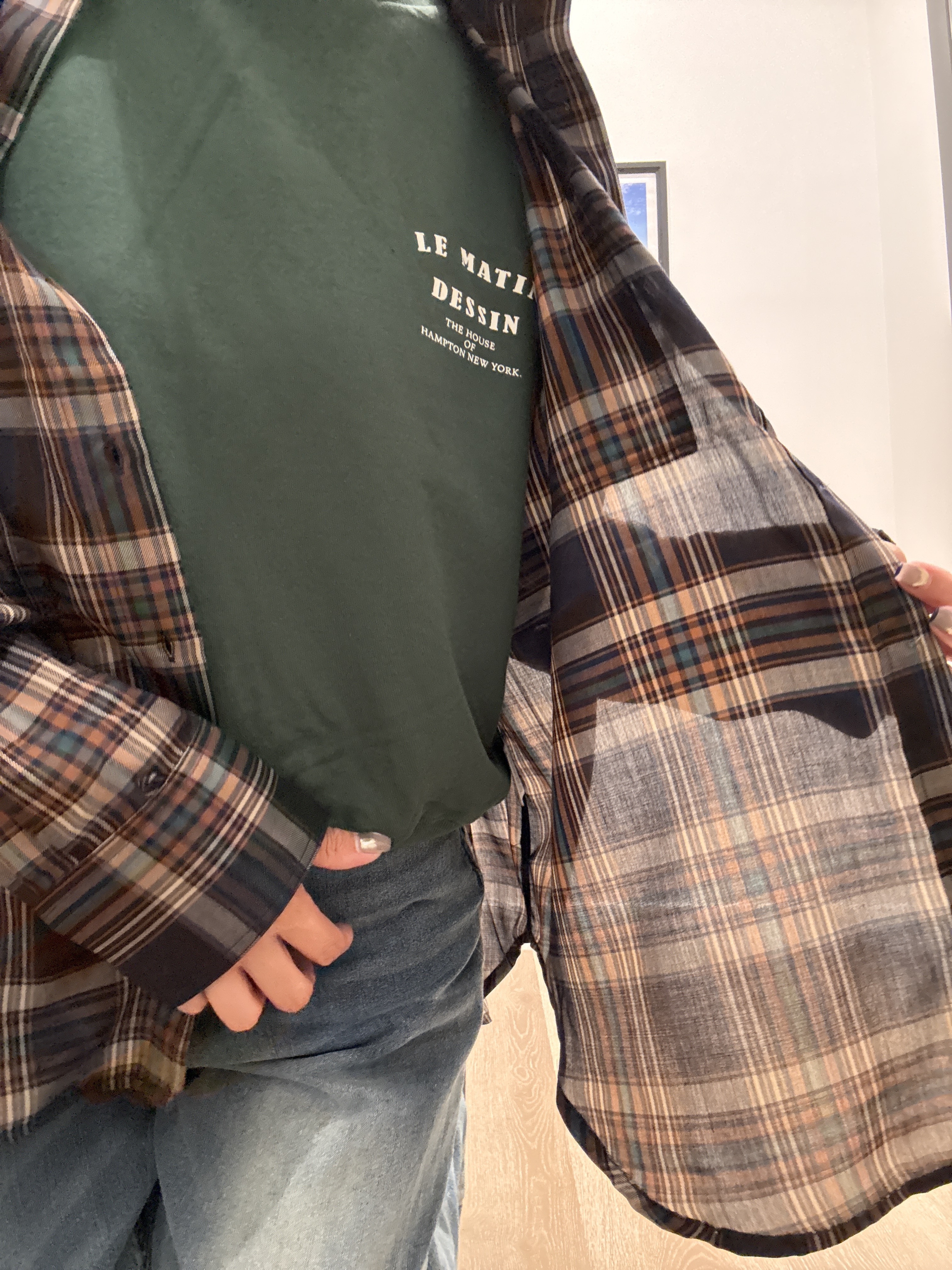 Naoさんの「Dessin｜【セットアップ可/洗える】シアーチェック オーバーシャツ」を使ったコーディネート