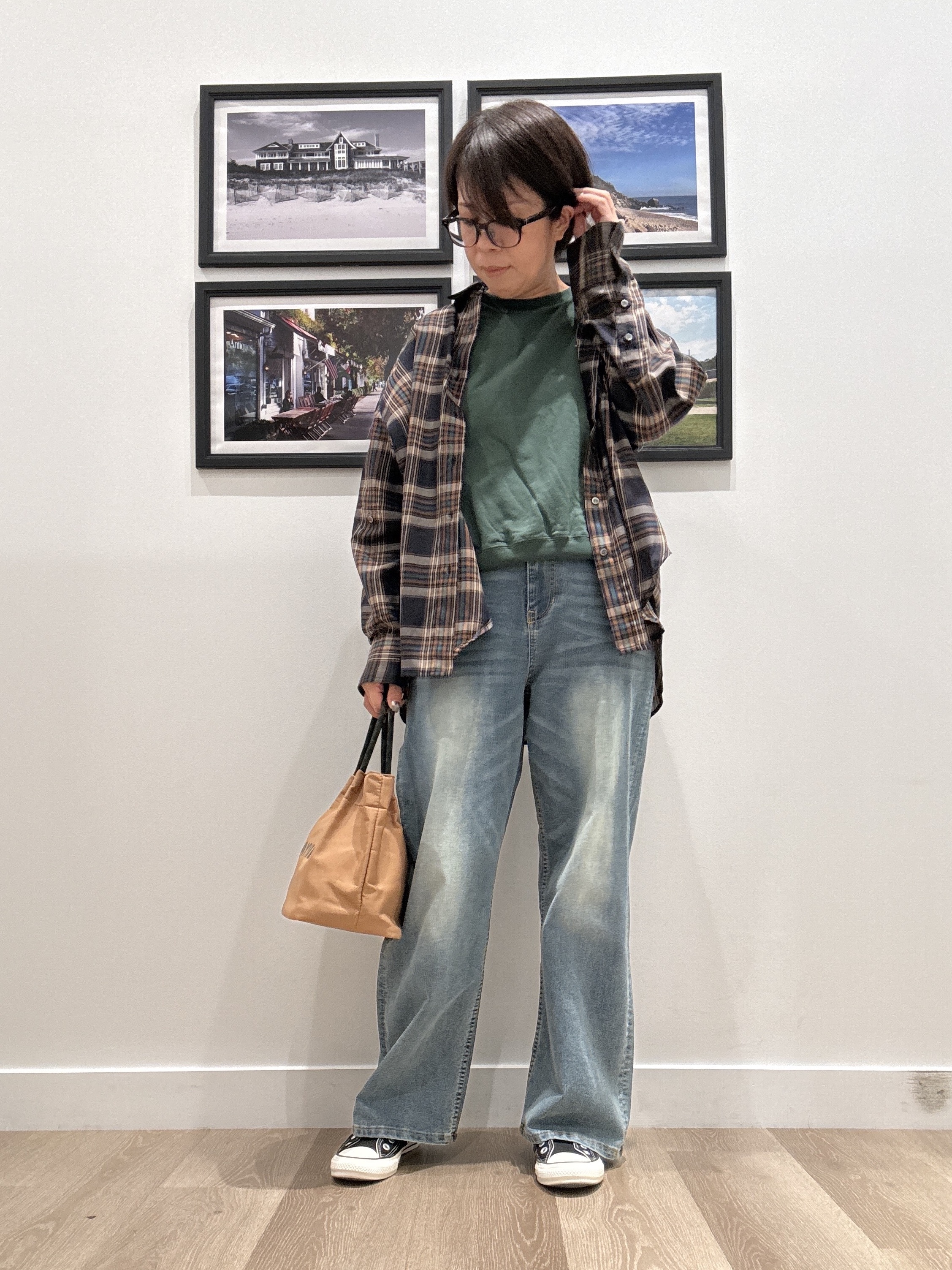 Naoさんの「Dessin｜【セットアップ可/洗える】シアーチェック オーバーシャツ」を使ったコーディネート