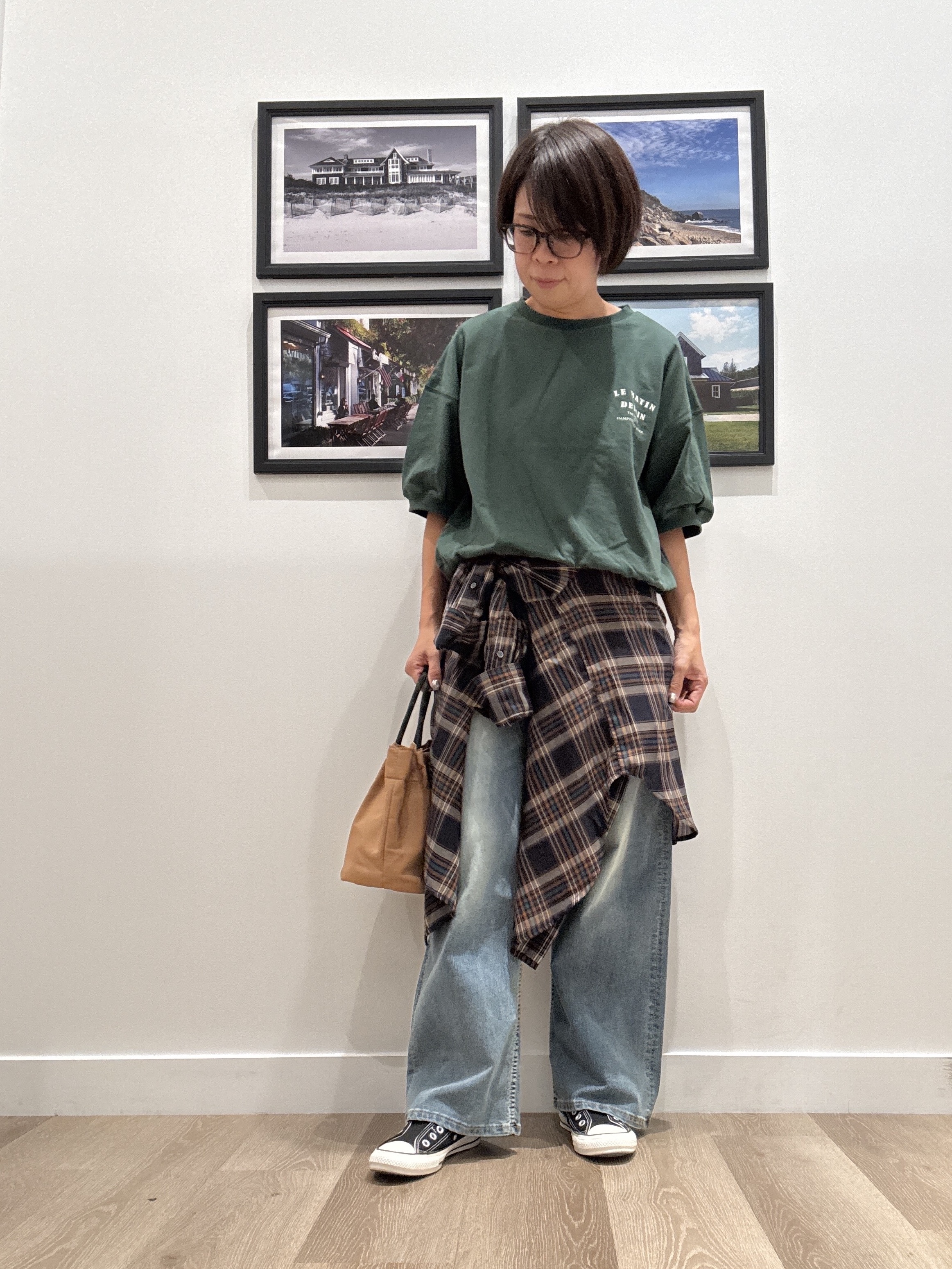 Naoさんの「Dessin｜【セットアップ可/洗える】シアーチェック オーバーシャツ」を使ったコーディネート