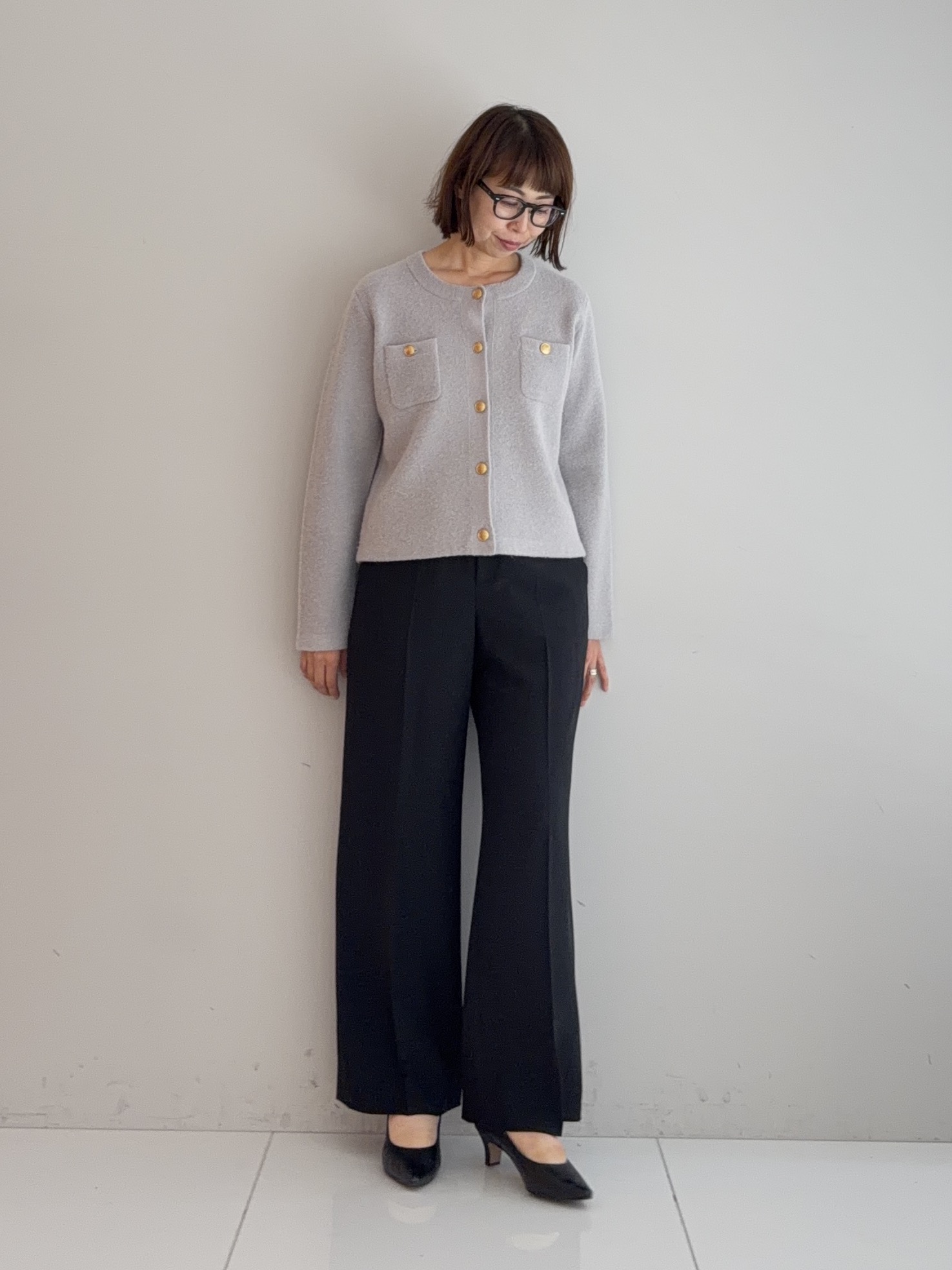 murayamaさんの「INDIVI｜【軽やか】ブークレニットジャケット」を使ったコーディネート