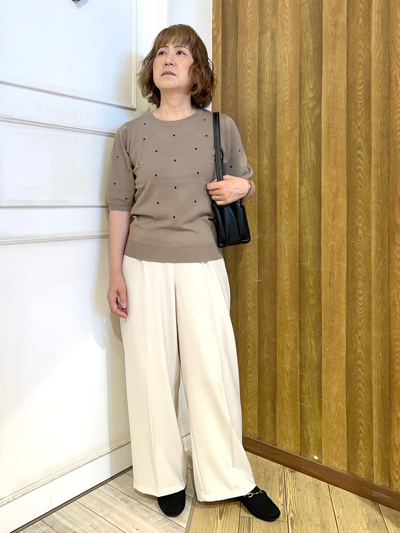 yuriyuriさんの「SHOO･LA･RUE｜【S-LL】さらっとタッチ 大人のドット刺繍ニット」を使ったコーディネート
