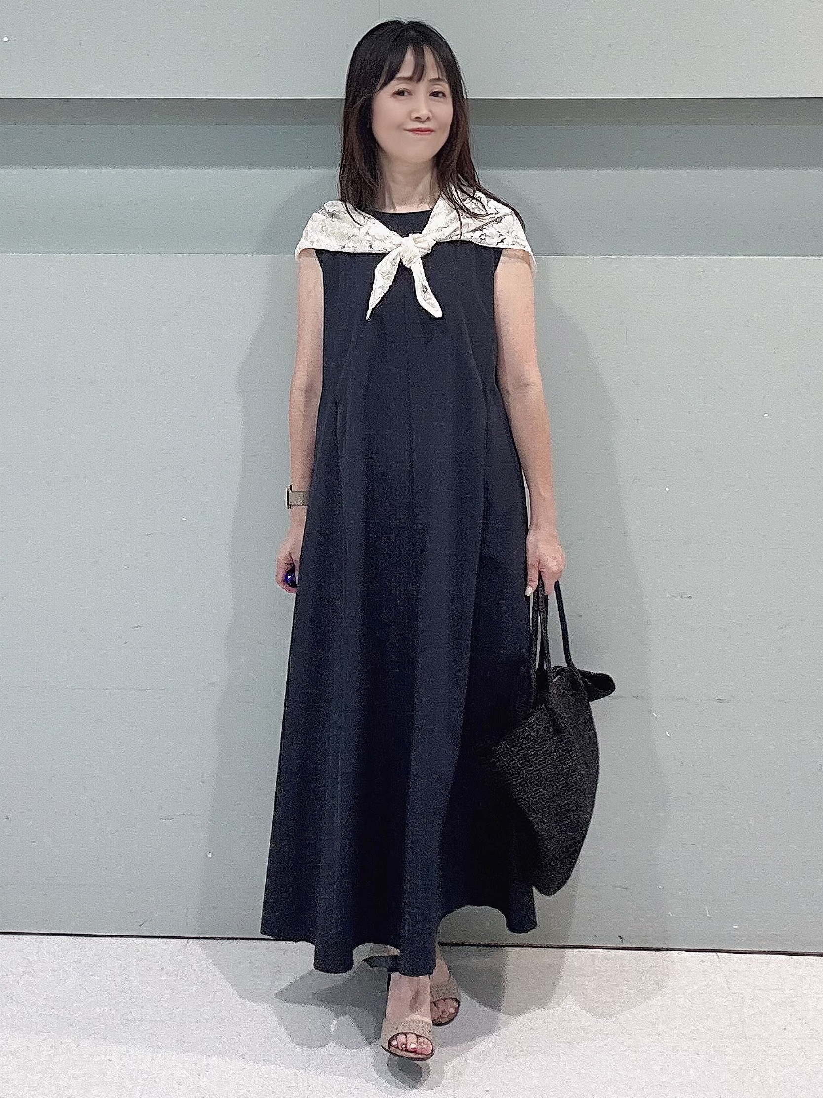makiさんの「UNTITLED｜【残暑も快適/接触冷感/UVカット/吸水速乾】Aラインロングワンピース」を使ったコーディネート
