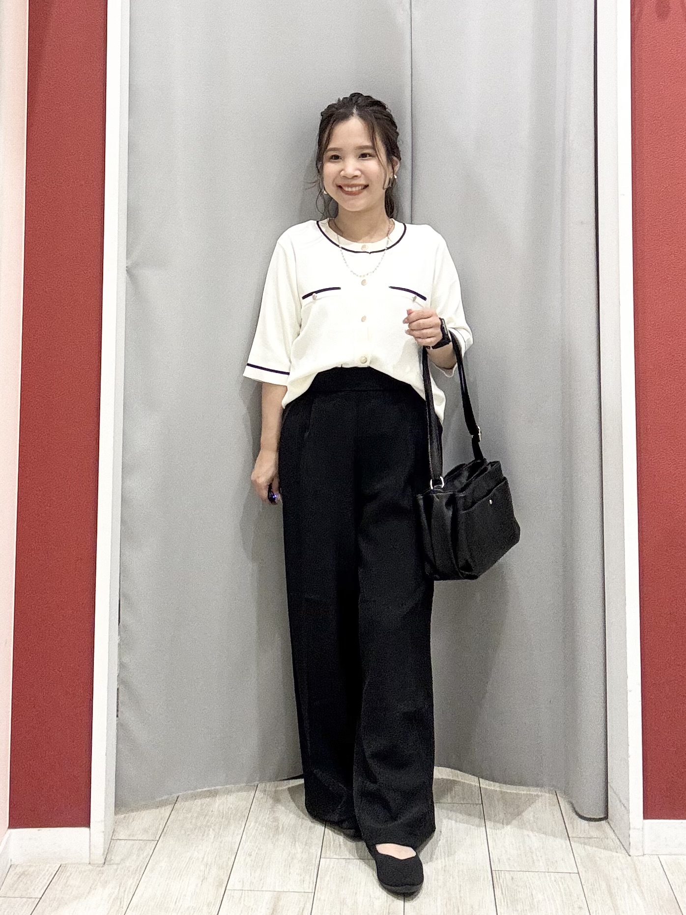 shioさんの「SHOO･LA･RUE｜【UV/S-LL/洗濯機可】毛玉になりにくい 配色5分袖カーディガン」を使ったコーディネート