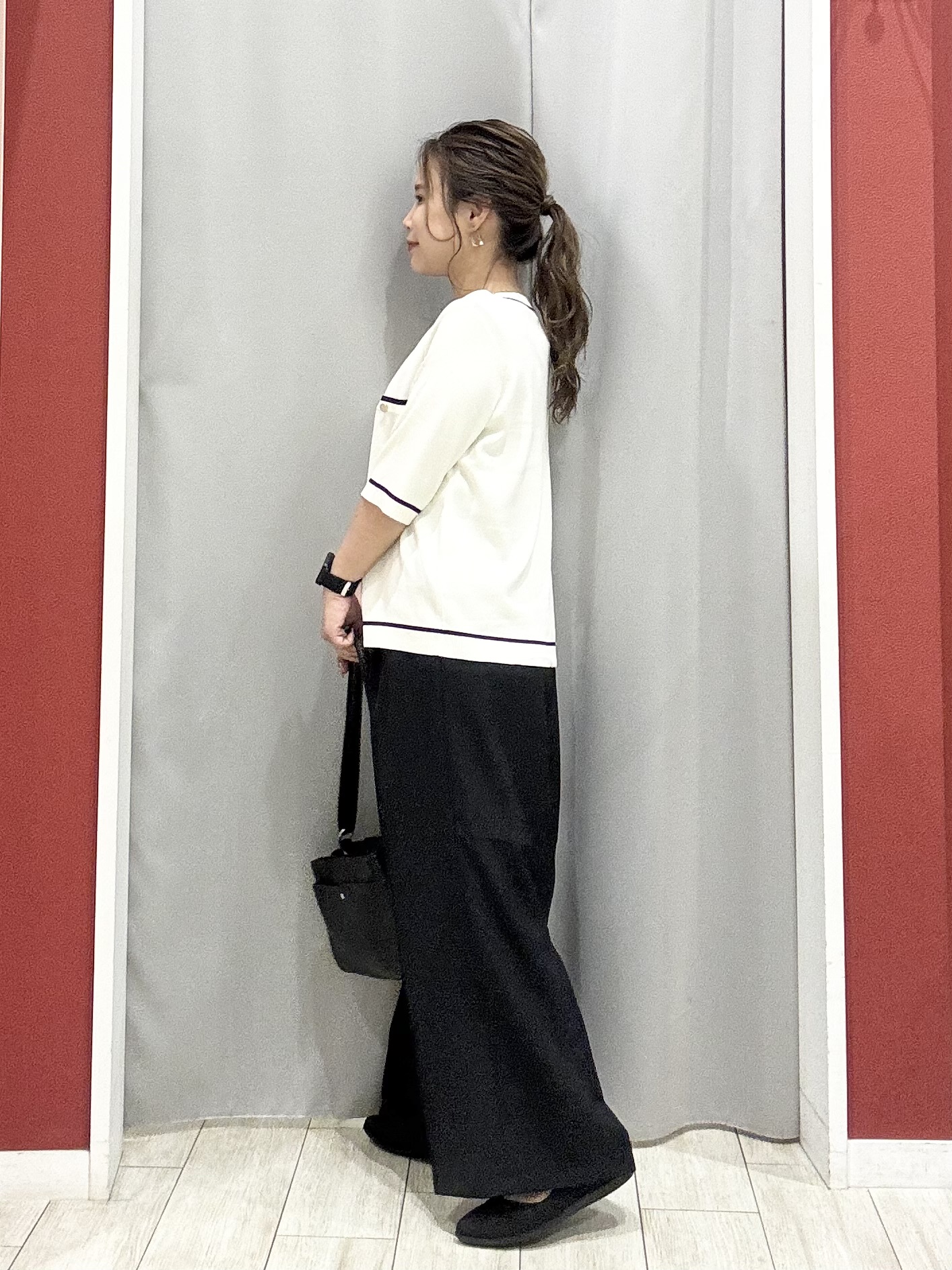 shioさんの「SHOO･LA･RUE｜【UV/S-LL/洗濯機可】毛玉になりにくい 配色5分袖カーディガン」を使ったコーディネート