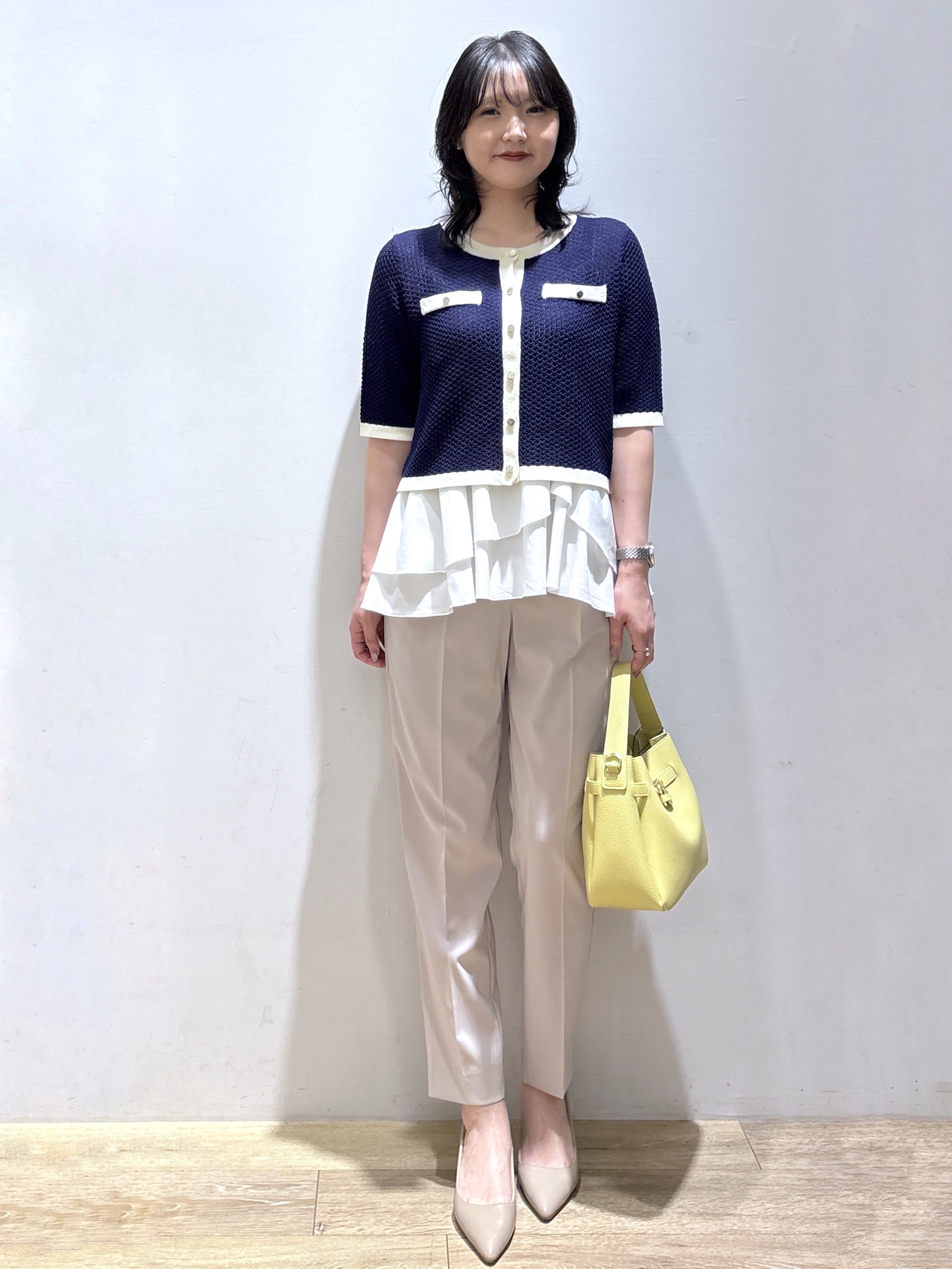 mizukiさんの「index｜【抗ピリング】柄編みニットカーディガン&times;ペプラムキャミセット《洗濯機OK》」を使ったコーディネート