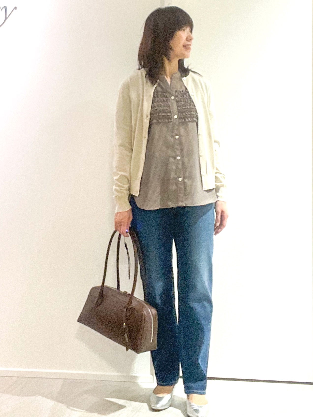 めいさんの「UNTITLED｜◆【9色展開/アンサンブル可】コットンクルーネックカーディガン」を使ったコーディネート