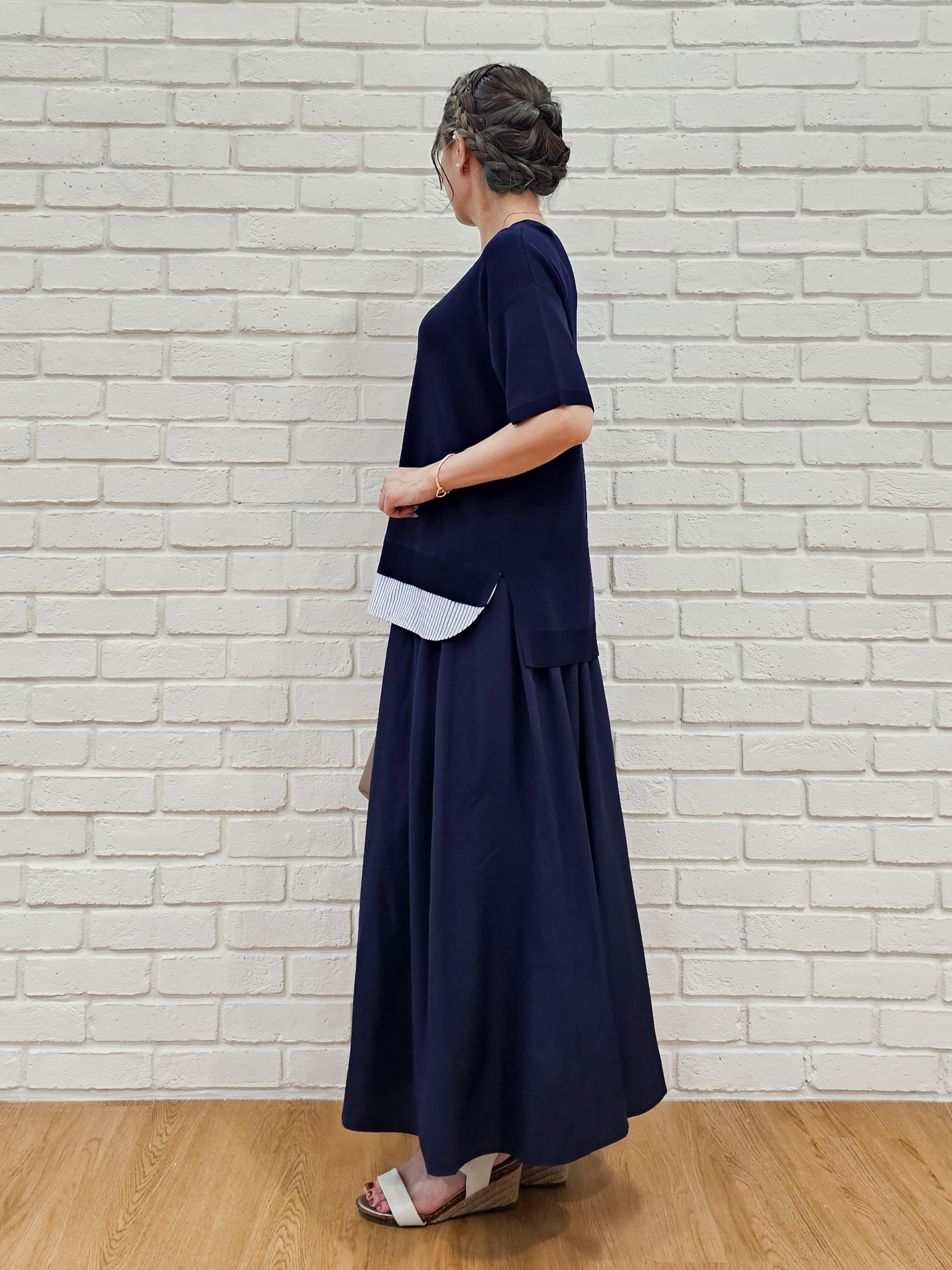 ゆゆさんの「SHOO･LA･RUE｜【UV/洗濯機可/S-LL】毛玉になりにくい シャツレイヤード風でこなれ見え 半袖ニット」を使ったコーディネート