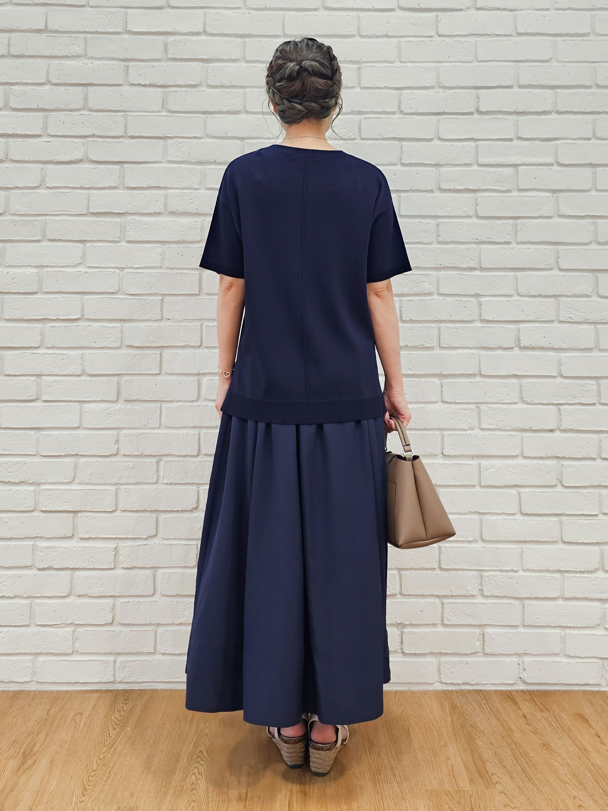 ゆゆさんの「SHOO･LA･RUE｜【UV/洗濯機可/S-LL】毛玉になりにくい シャツレイヤード風でこなれ見え 半袖ニット」を使ったコーディネート