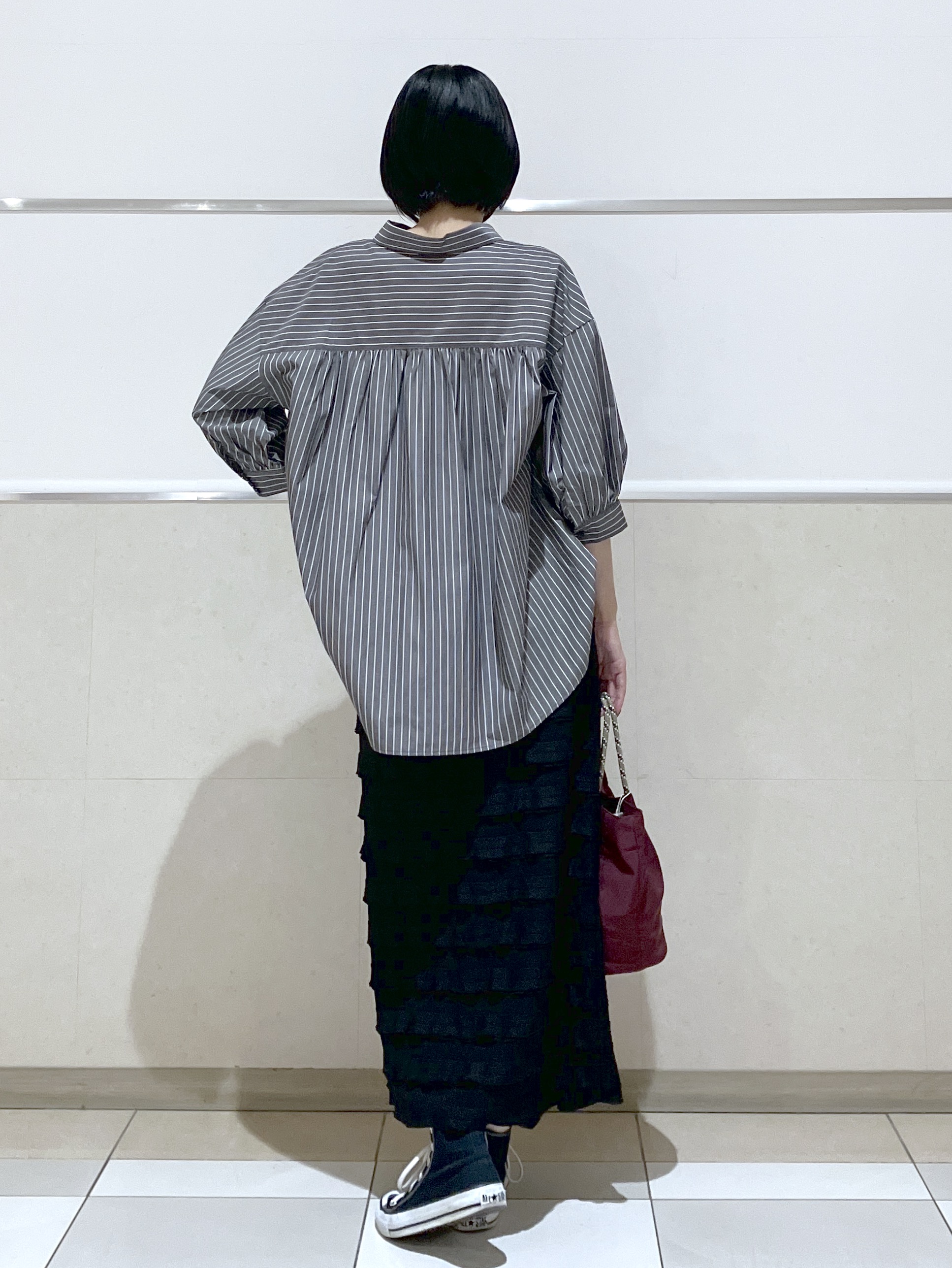 eriko さんの「Dessin｜【秋羽織り/洗濯機OK】ギャザースリーブストライプシャツ6分袖」を使ったコーディネート