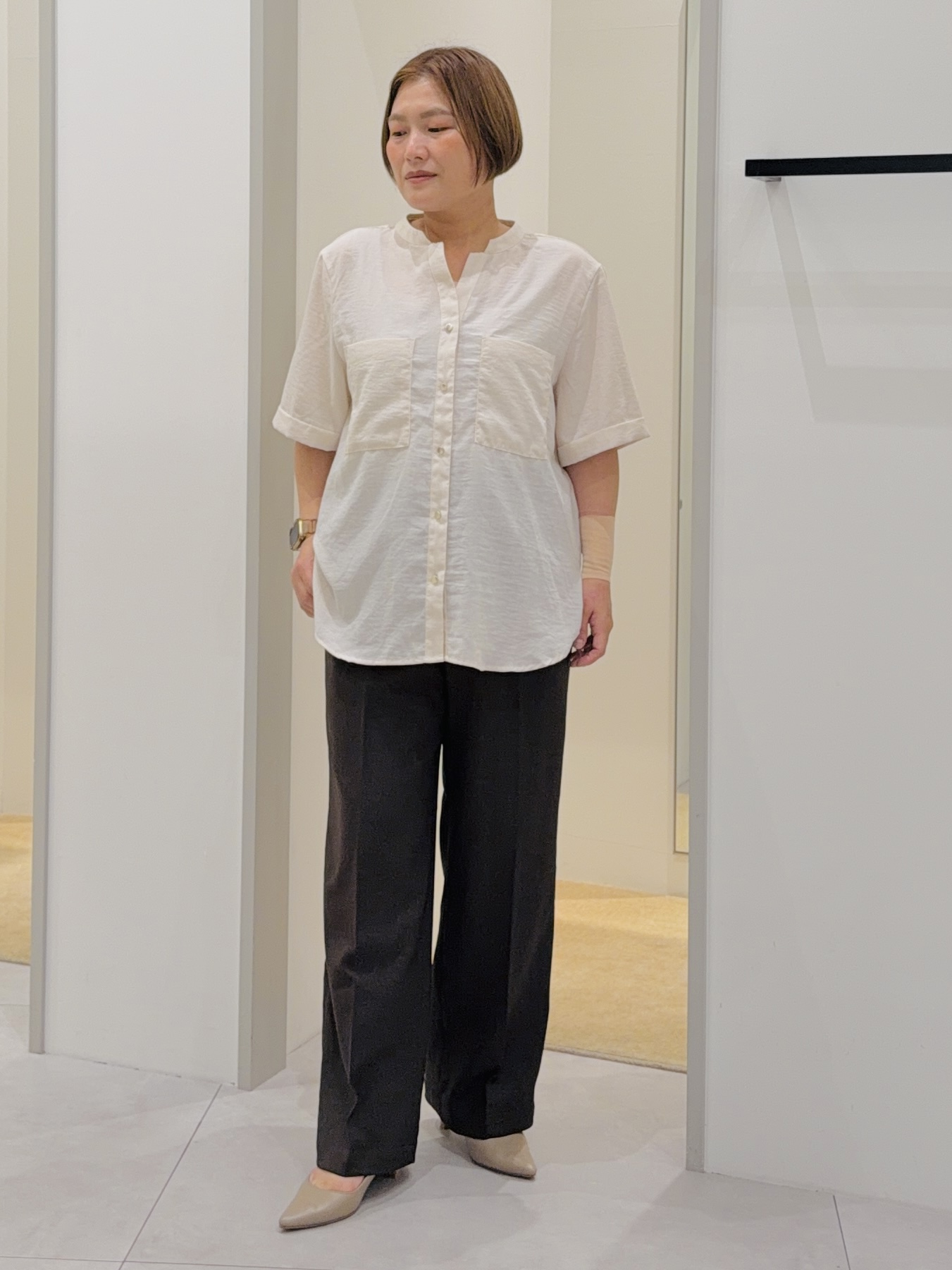 タナさんの「THE SHOP TK｜【M-XL/秋始めにちょうどいい】細見え5分袖Wポケットシャツ」を使ったコーディネート