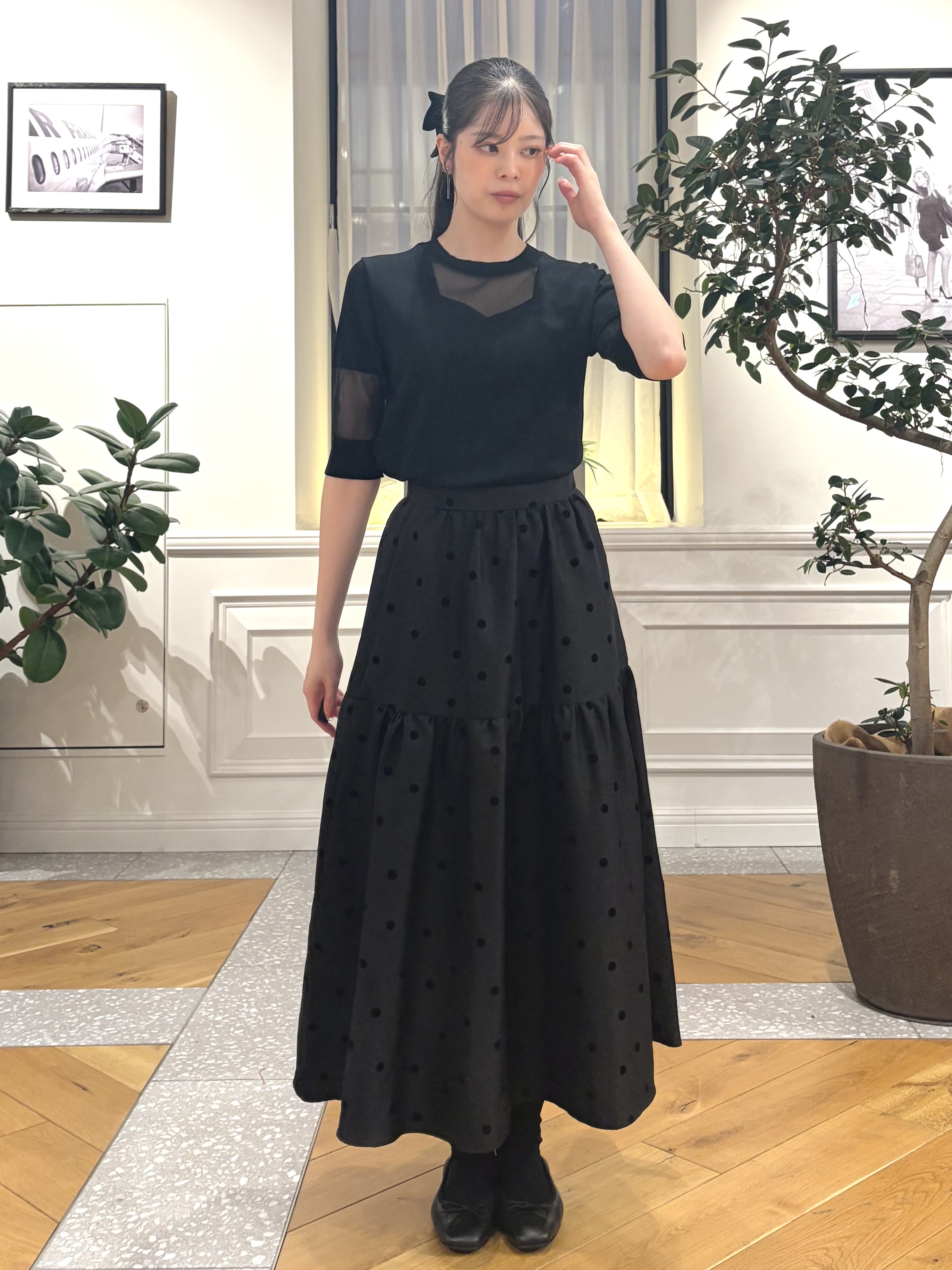 pupiさんの「DRESSTERIOR｜【日本製/シアー素材】ウォッシャブルニット ハーフスリーブプルオーバー」を使ったコーディネート
