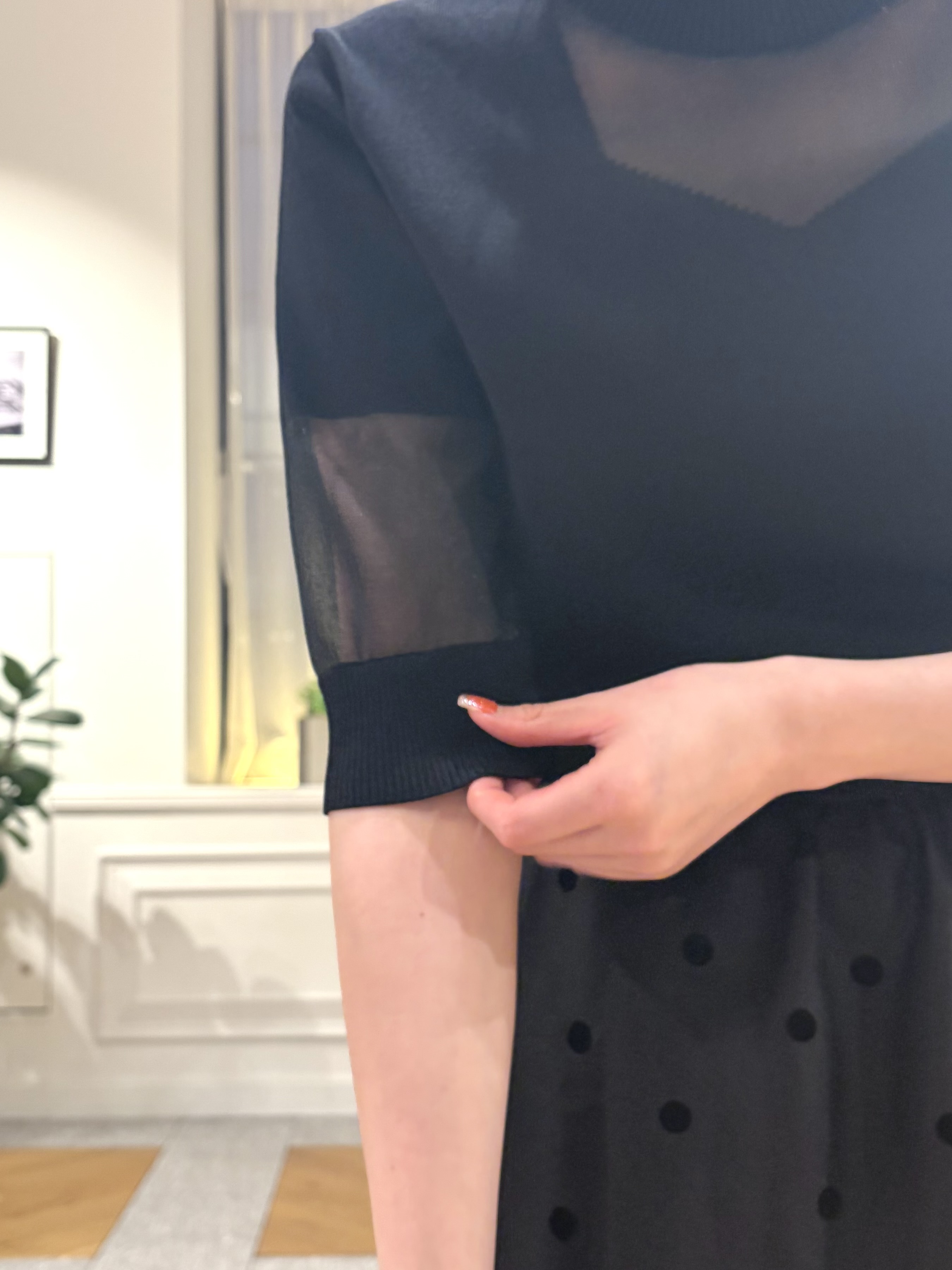 pupiさんの「DRESSTERIOR｜【日本製/シアー素材】ウォッシャブルニット ハーフスリーブプルオーバー」を使ったコーディネート