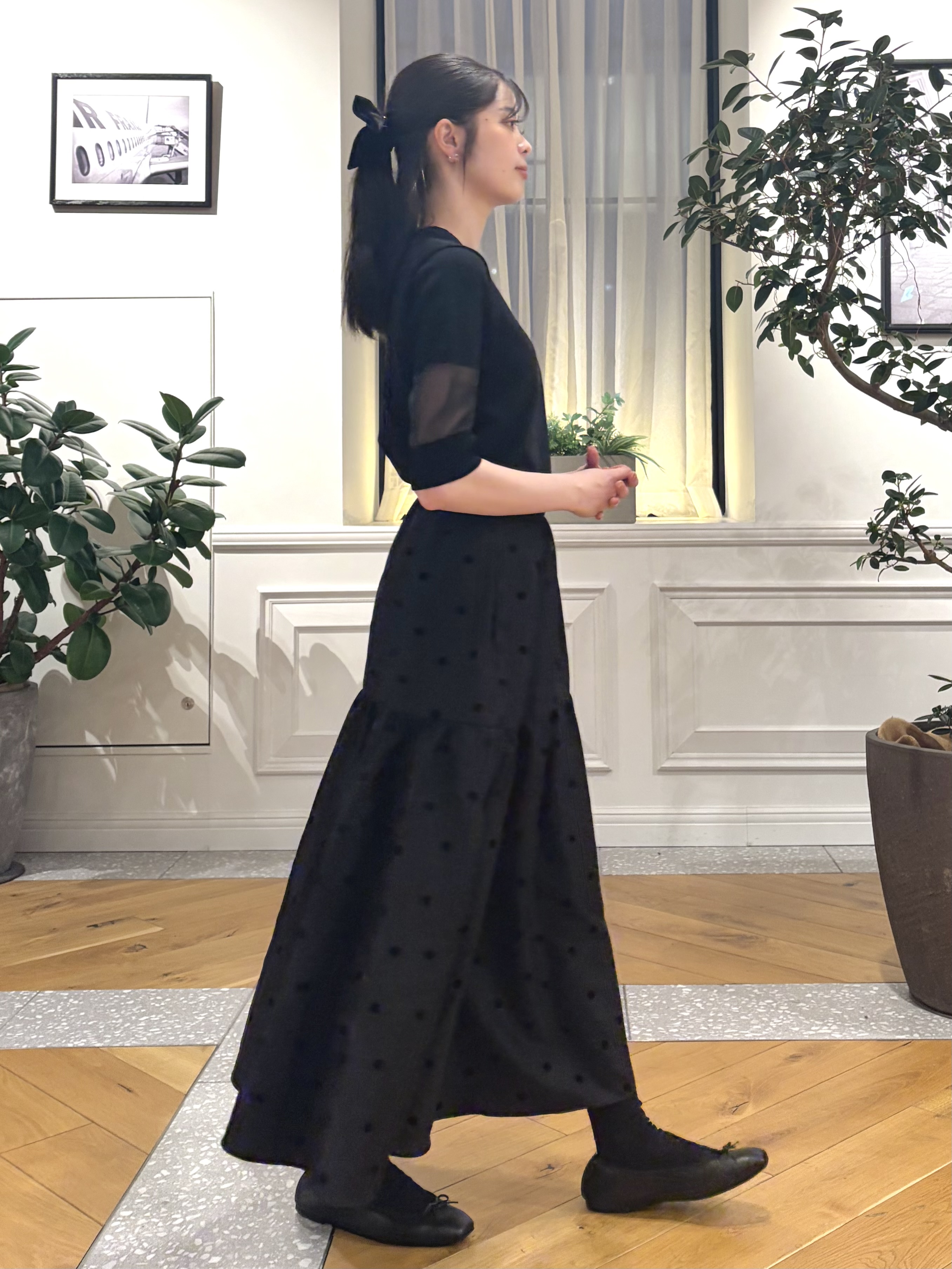 pupiさんの「DRESSTERIOR｜【日本製/シアー素材】ウォッシャブルニット ハーフスリーブプルオーバー」を使ったコーディネート