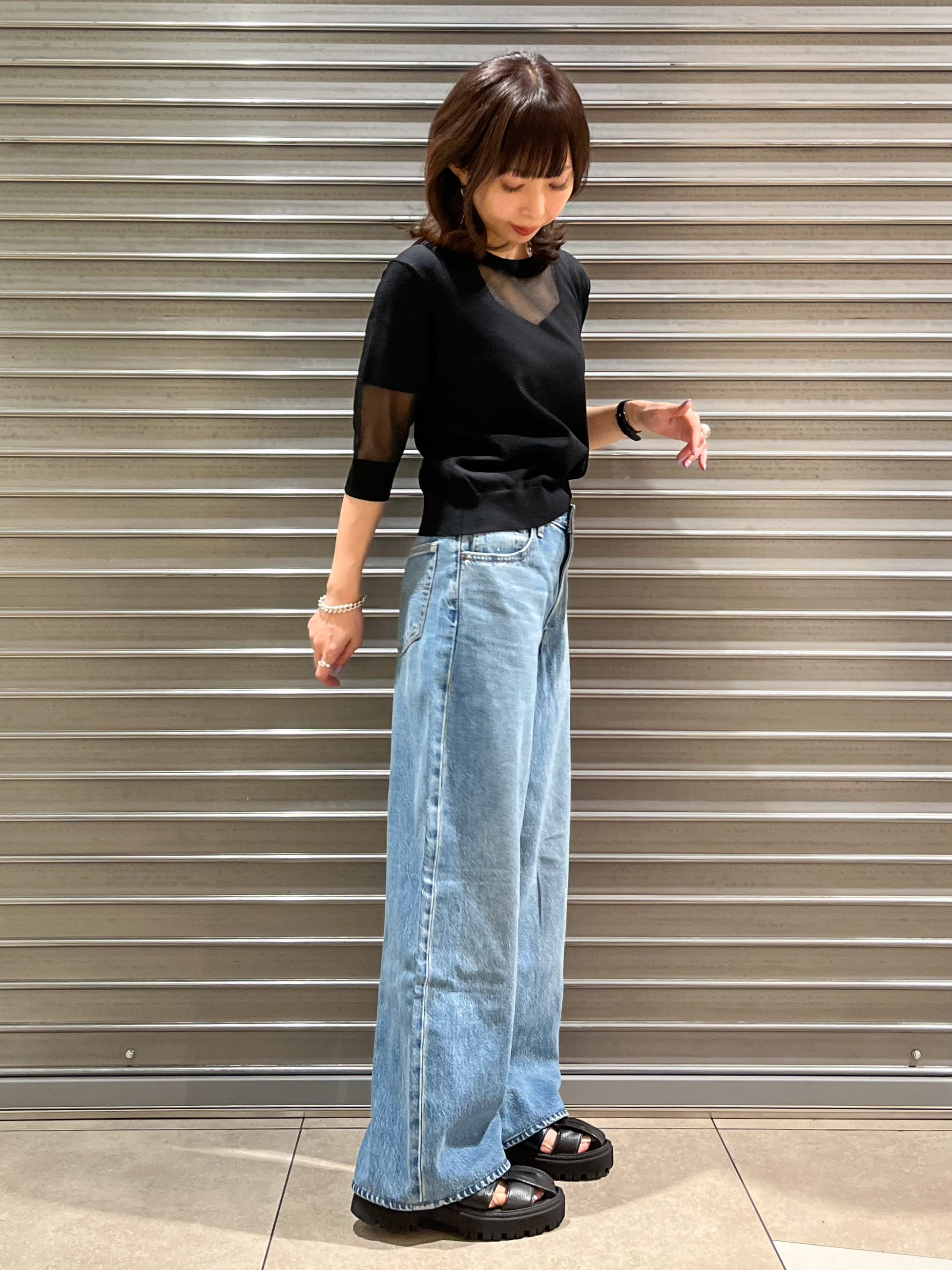 じゅんさんの「DRESSTERIOR｜【日本製/シアー素材】ウォッシャブルニット ハーフスリーブプルオーバー」を使ったコーディネート