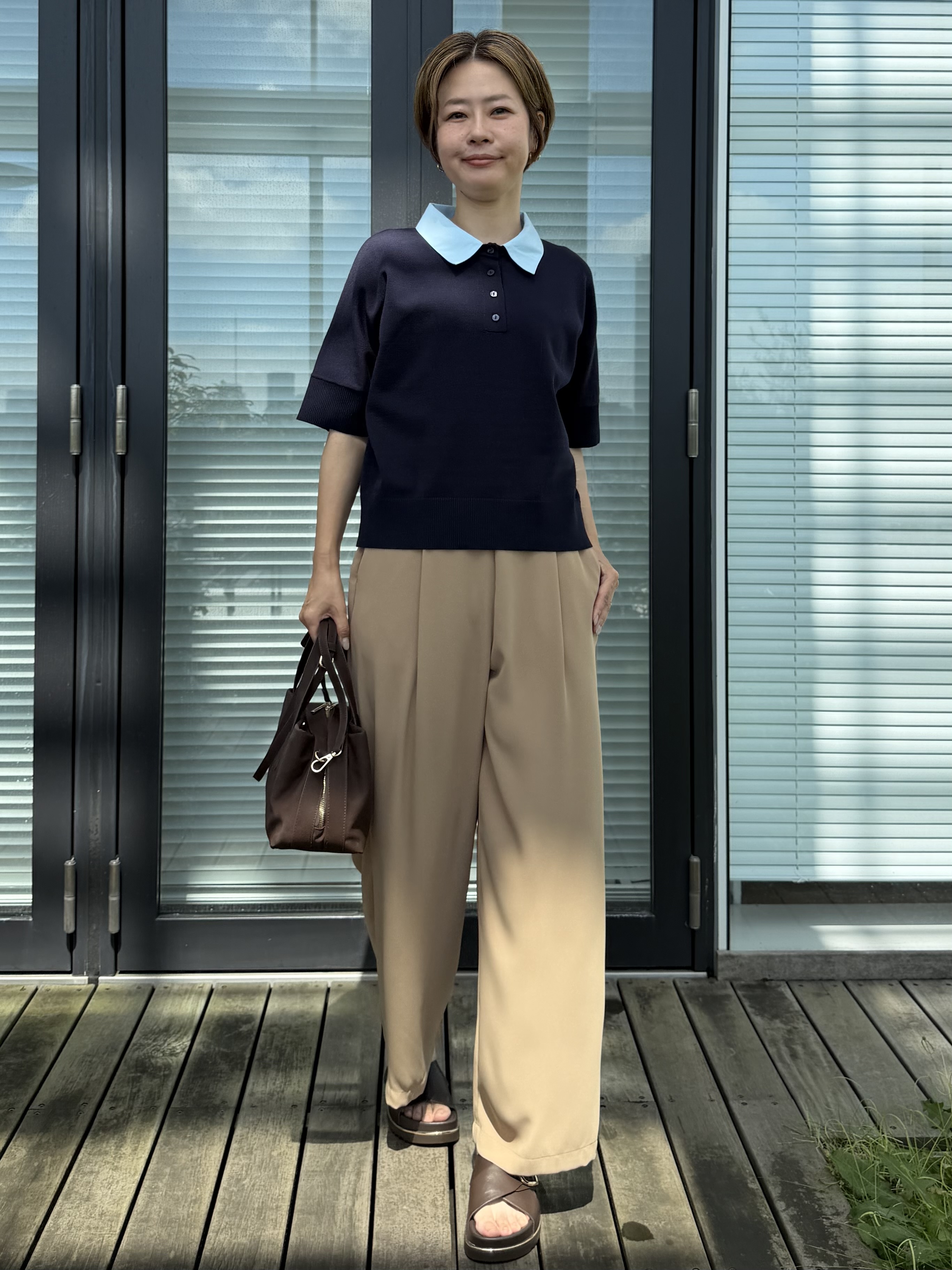 Mariko.Sさんの「OPAQUE.CLIP｜【森絵梨佳さん着用】2WAY衿ドッキングニット《洗濯機OK》」を使ったコーディネート