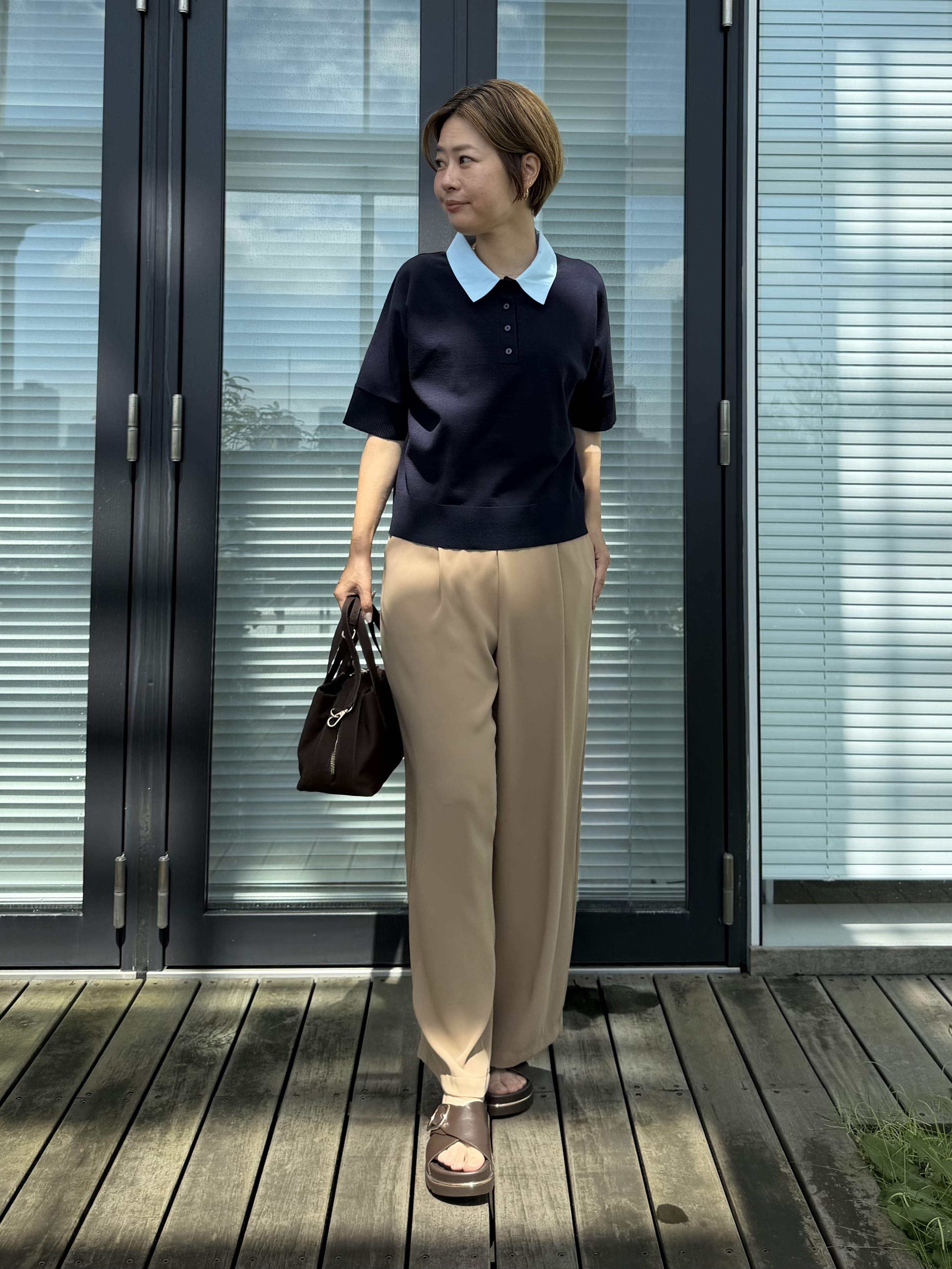 Mariko.Sさんの「OPAQUE.CLIP｜【森絵梨佳さん着用】2WAY衿ドッキングニット《洗濯機OK》」を使ったコーディネート