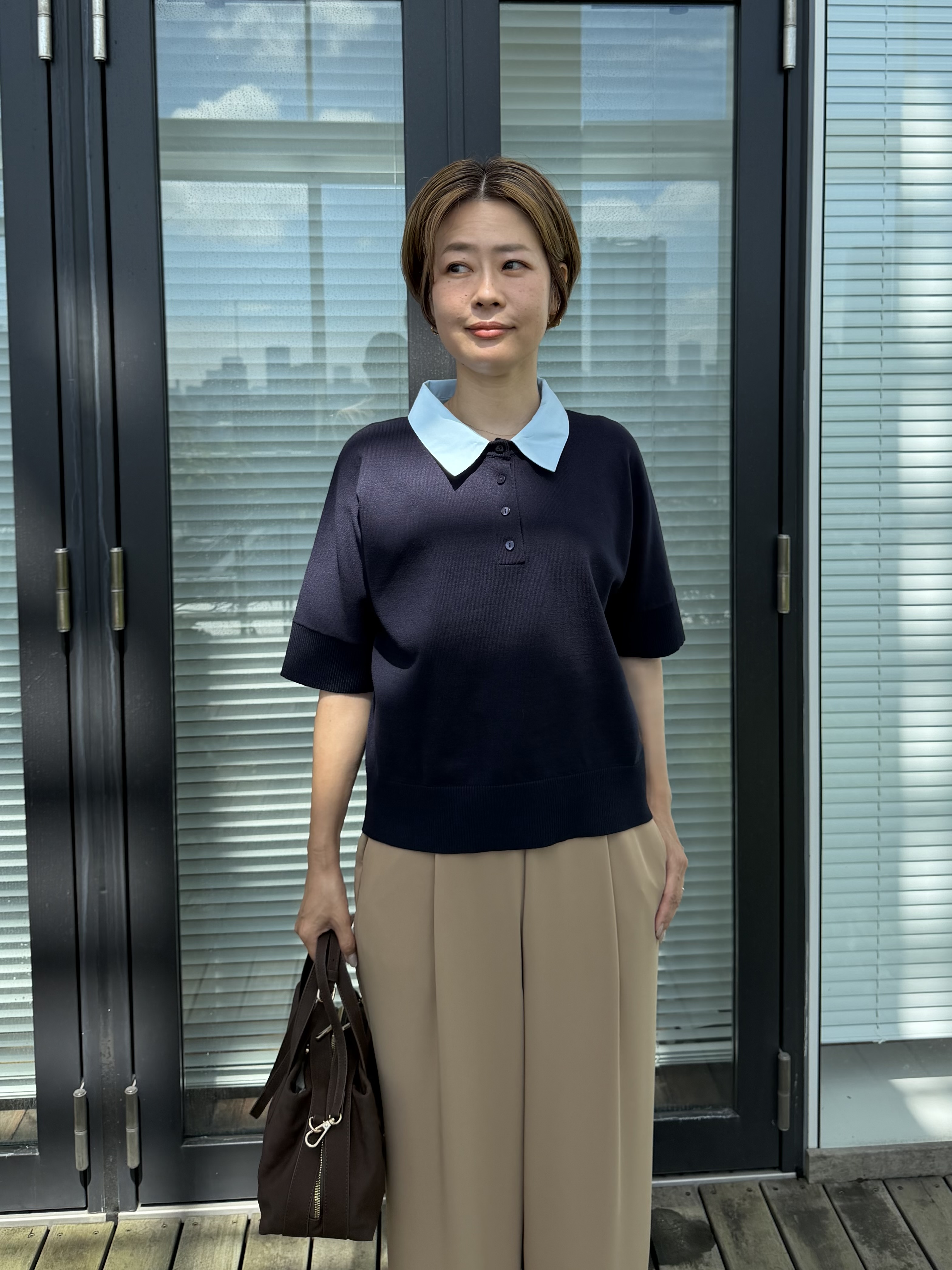 Mariko.Sさんの「OPAQUE.CLIP｜【森絵梨佳さん着用】2WAY衿ドッキングニット《洗濯機OK》」を使ったコーディネート