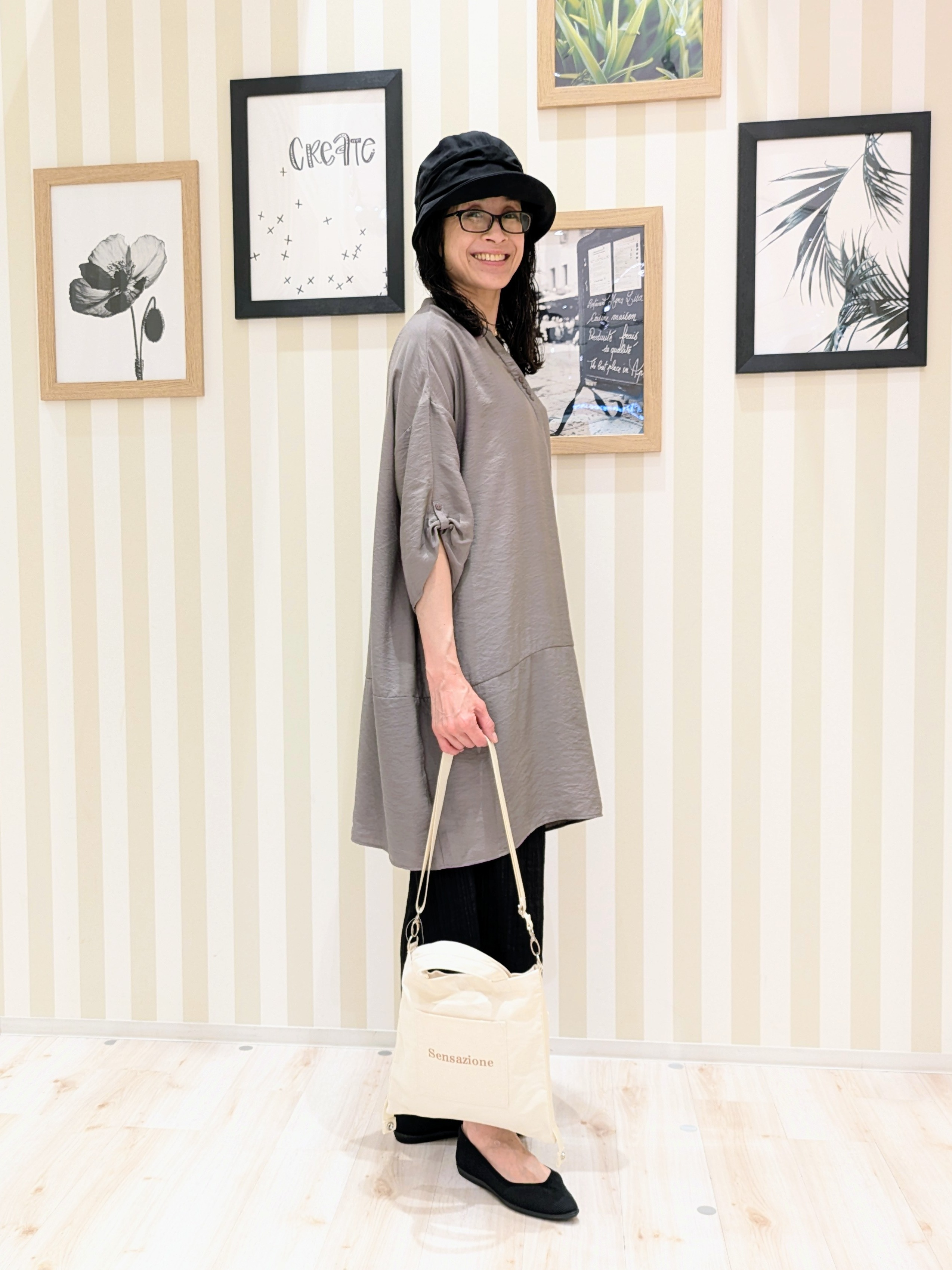 Mikiさんの「SHOO･LA･RUE｜【S-LL/洗濯後しわになりにくい】ゆるっと体型カバー 7分袖コクーンチュニック」を使ったコーディネート