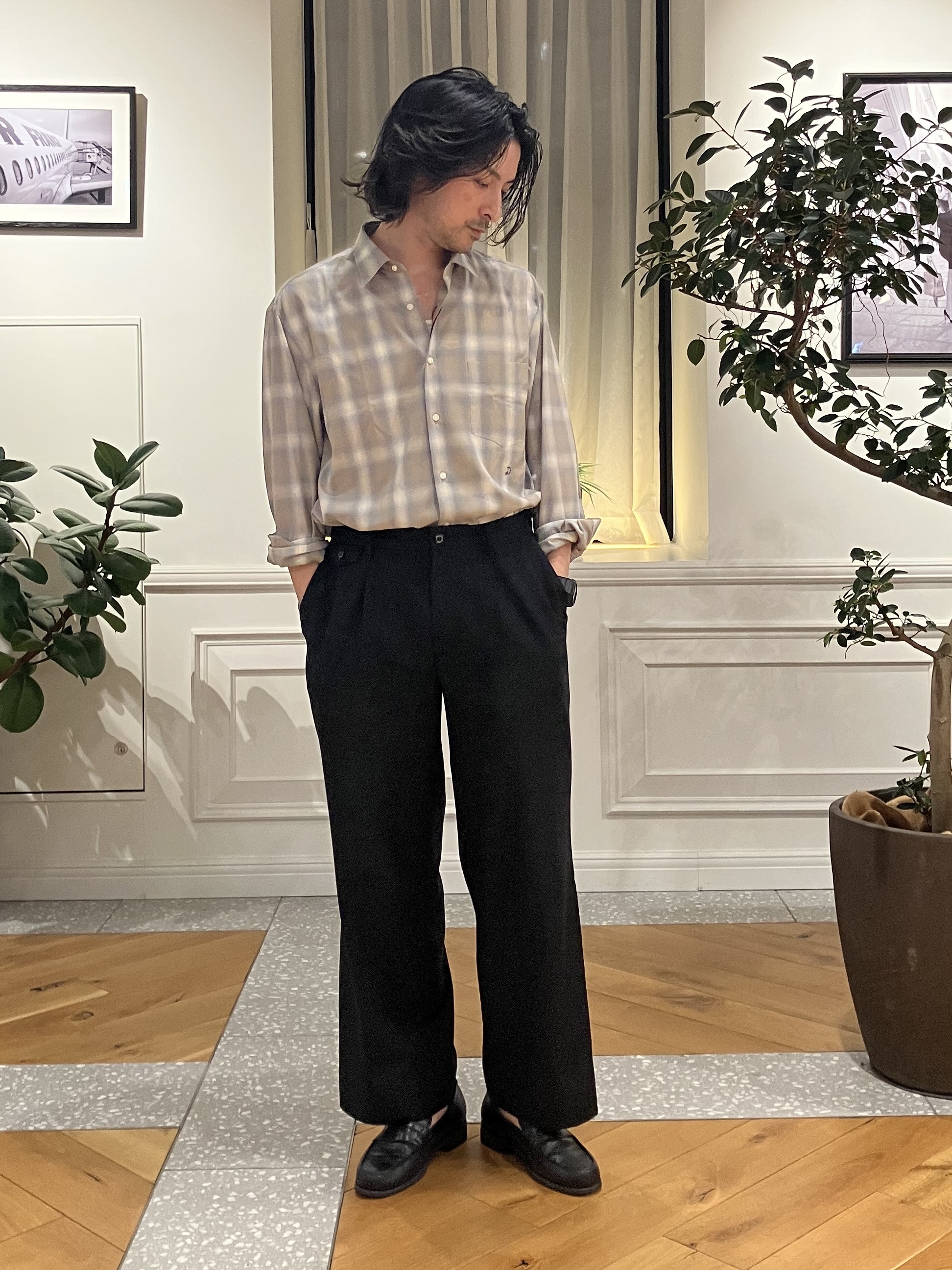 junyaさんの「DRESSTERIOR｜【日本製】オンブレーチェックシャツ」を使ったコーディネート
