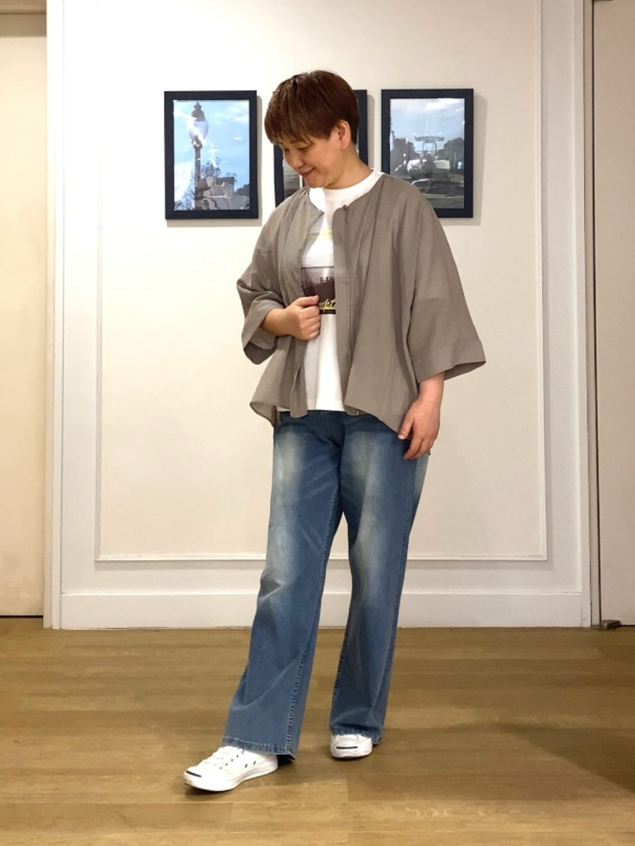 Hiroさんの「Dessin｜【秋羽織り/洗える】ドルマンスリーブ 6分袖シアーシャツブルゾン」を使ったコーディネート