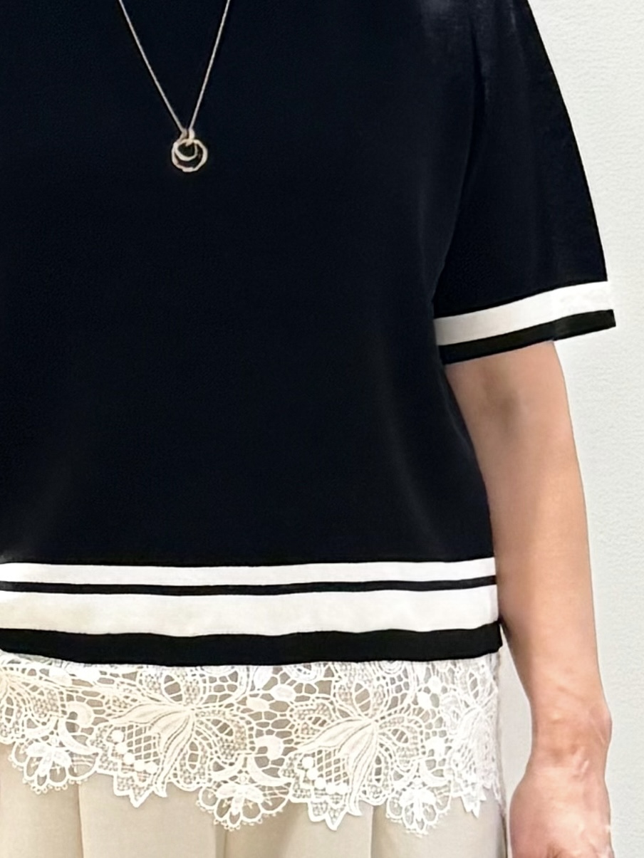 Lilyさんの「grove｜【シリーズ累計36万枚／UVカット・洗濯機OK】やわらかドライタッチレースドッキングニット」を使ったコーディネート