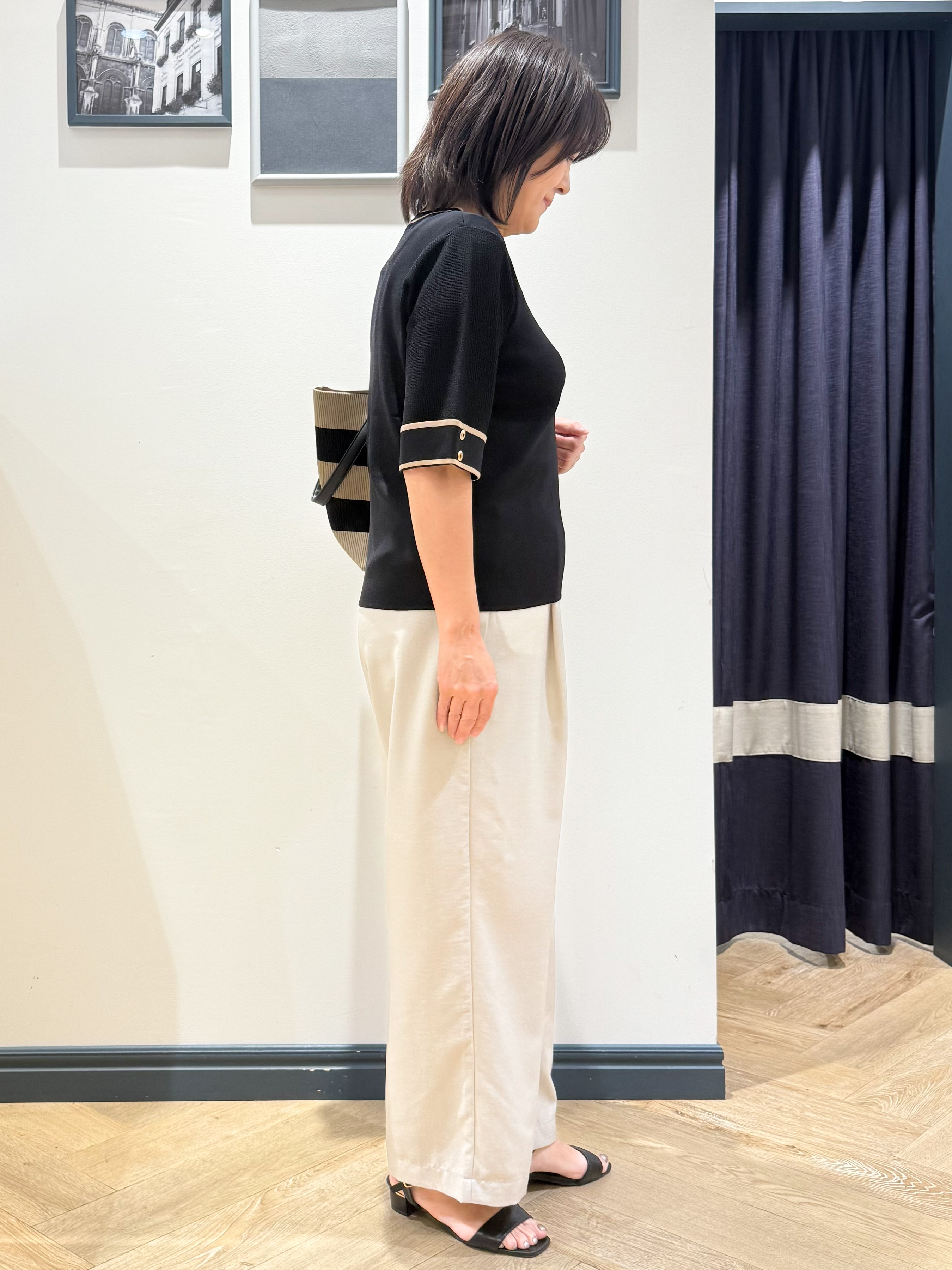 Lilyさんの「grove｜新色追加！【シリーズ累計36万枚/名品ニット】やわらかドライタッチ 袖メッシュ編みニット」を使ったコーディネート