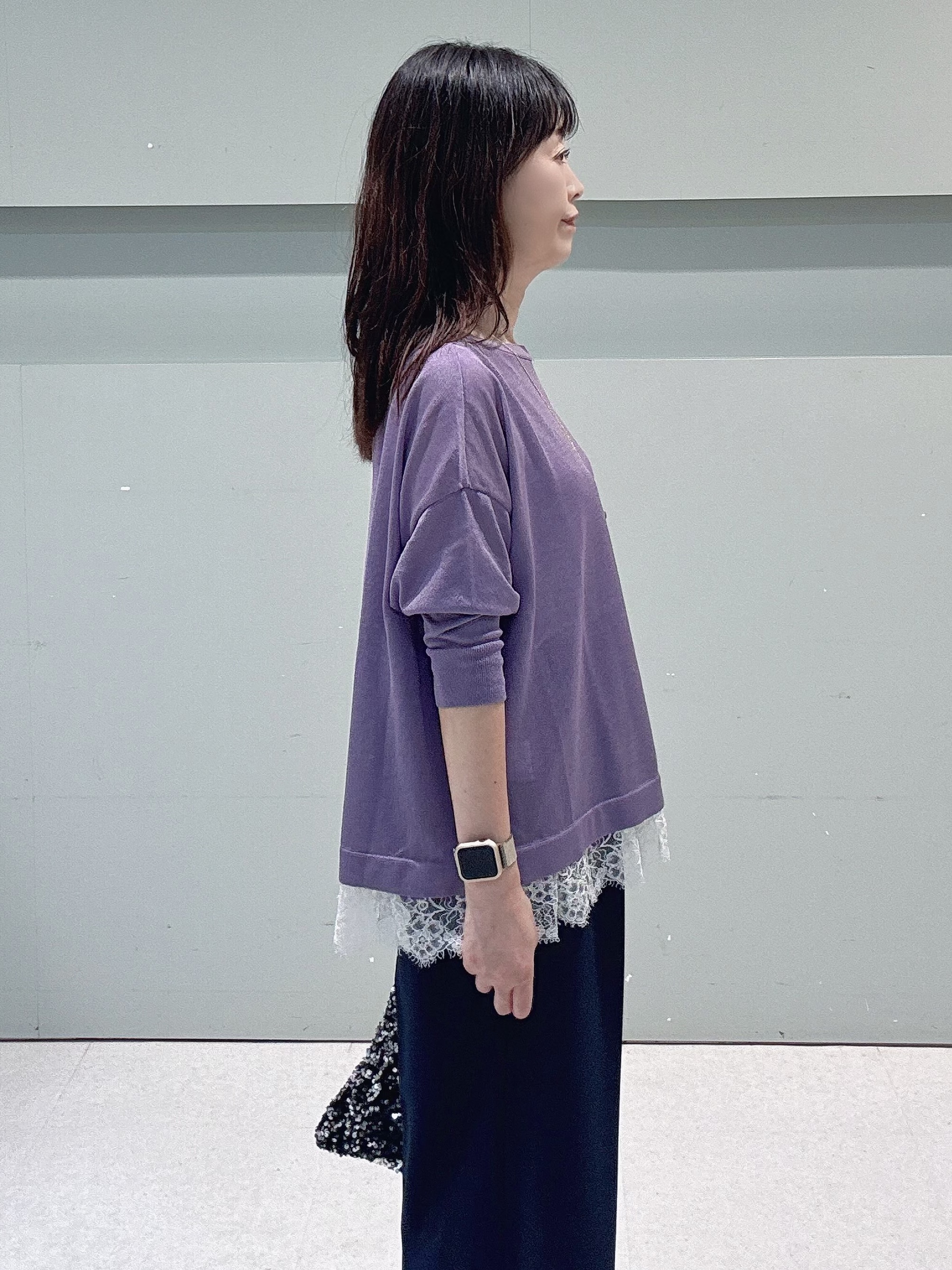 makiさんの「UNTITLED｜【一枚で着映え】レースドッキングニットプルオーバー」を使ったコーディネート