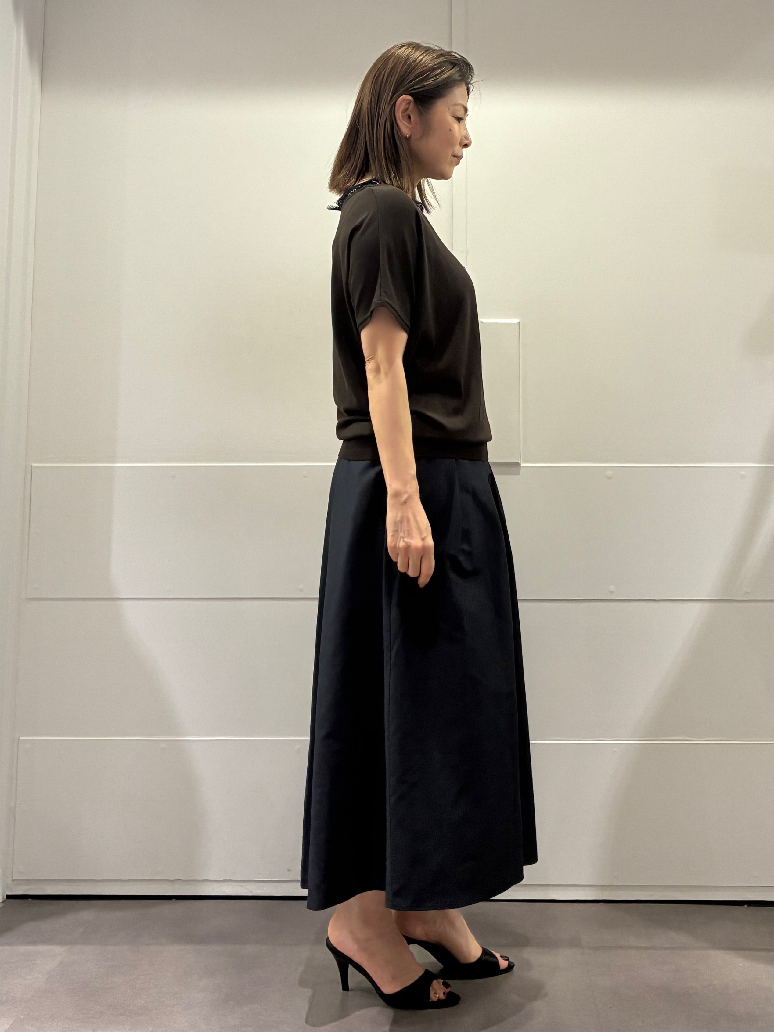 ちいさんの「Reflect｜【二の腕カバー／手洗い可】ネックレース フレンチスリーブニット」を使ったコーディネート