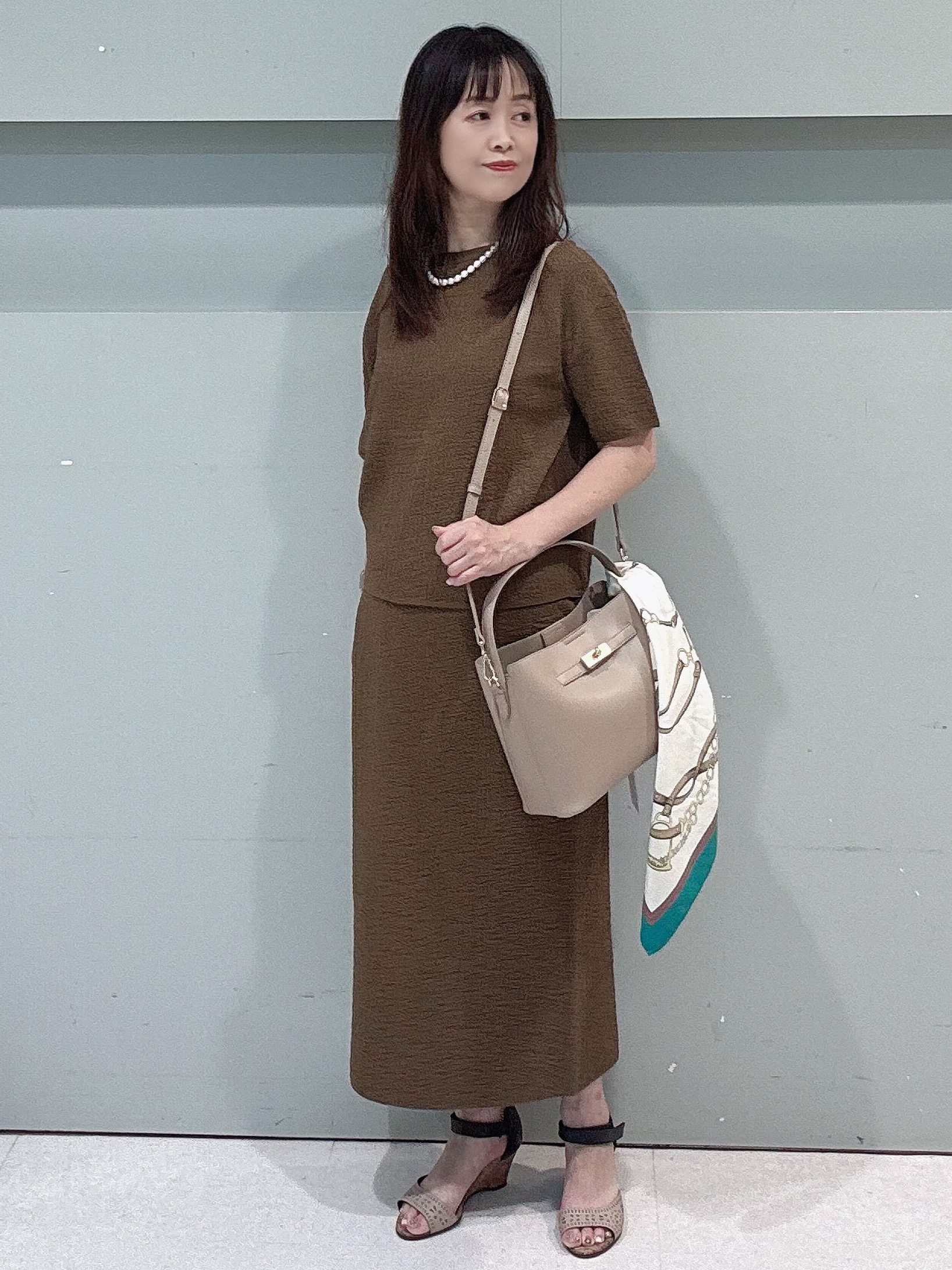 makiさんの「UNTITLED｜【セットアップ可/ストレッチ性】ドライタッチニットプルオーバー」を使ったコーディネート