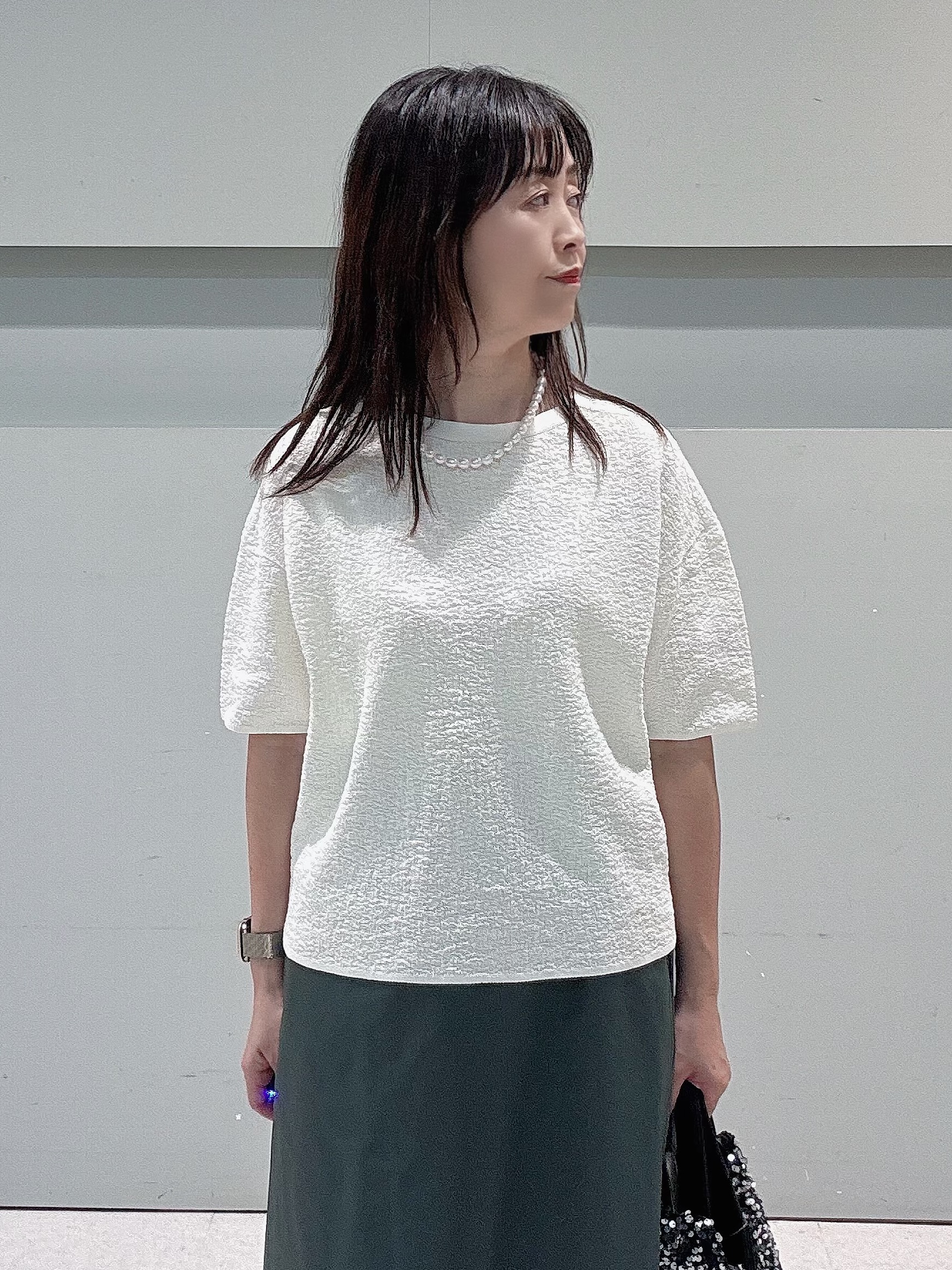 makiさんの「UNTITLED｜【セットアップ可/ストレッチ性】ドライタッチニットプルオーバー」を使ったコーディネート