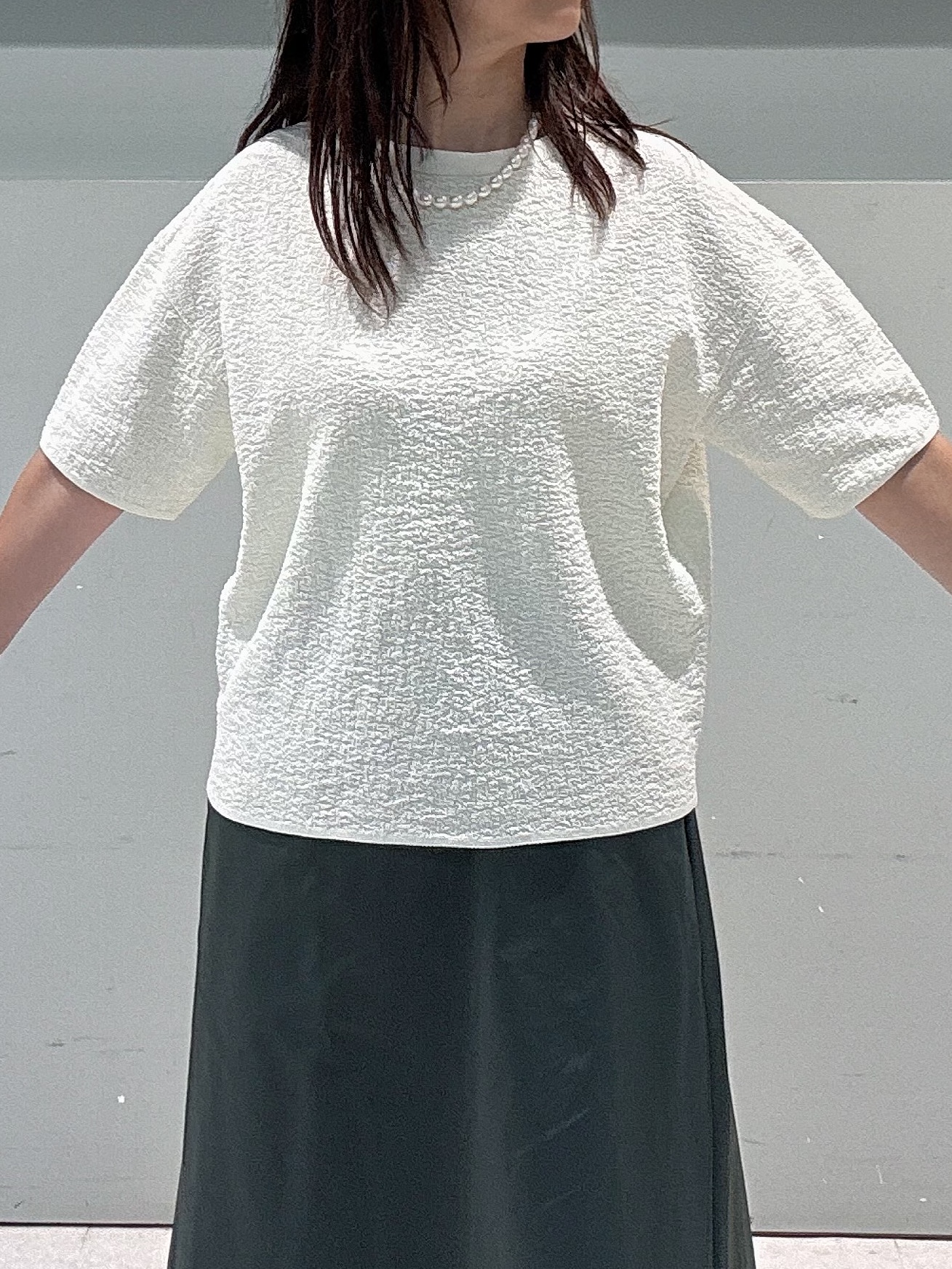 makiさんの「UNTITLED｜【セットアップ可/ストレッチ性】ドライタッチニットプルオーバー」を使ったコーディネート