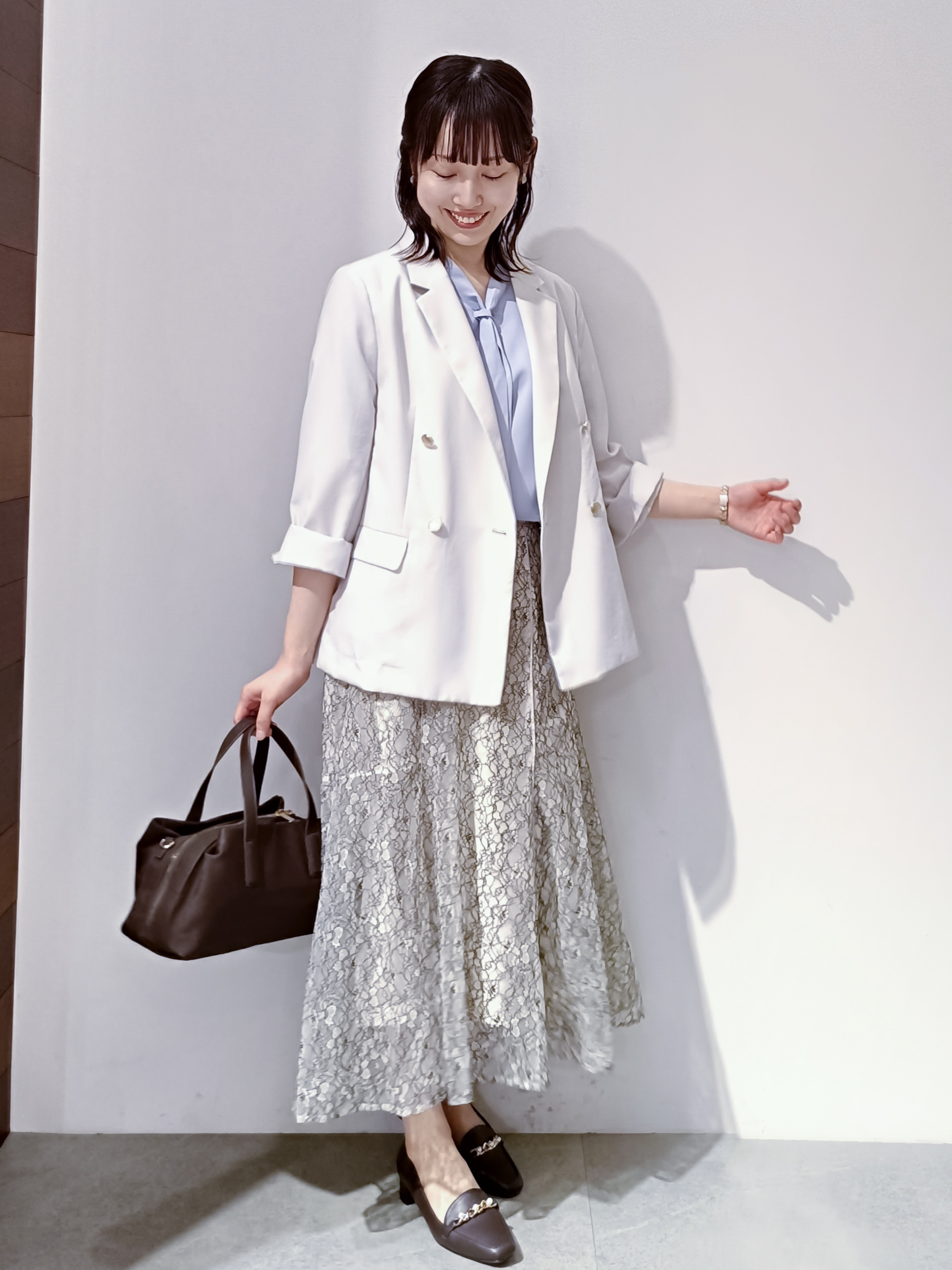 のんさんの「OPAQUE.CLIP｜《再入荷》ダブルブレストテーラードジャケット【接触冷感／吸水速乾／イージーアイロン／防シワ／洗濯機O」を使ったコーディネート