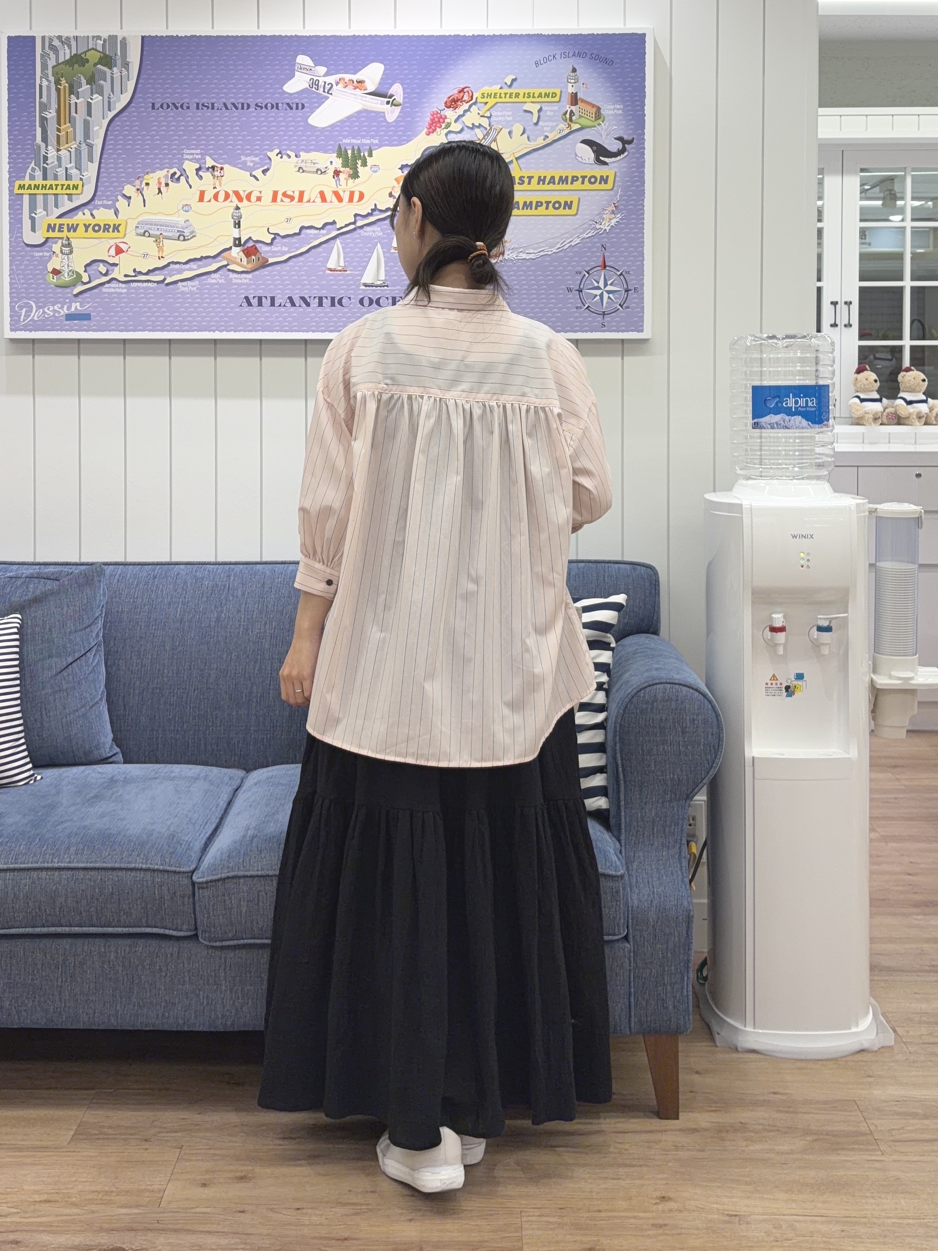 Ayakaさんの「Dessin｜【秋羽織り/洗濯機OK】ギャザースリーブストライプシャツ6分袖」を使ったコーディネート