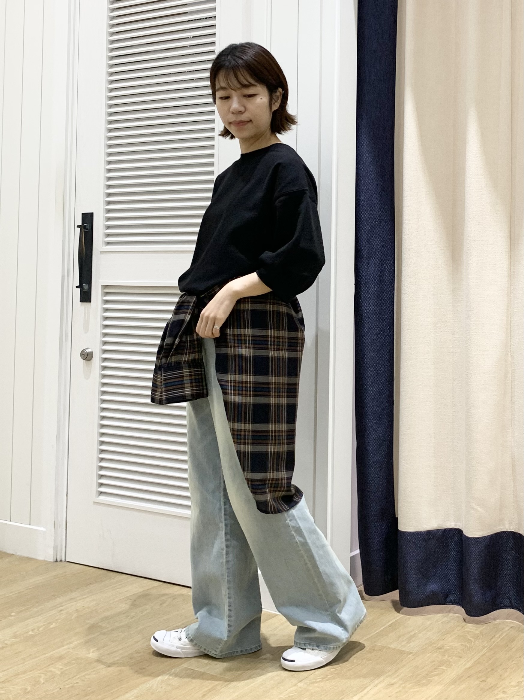 IMARIさんの「Dessin｜【高レビュー/洗える/XS-L】バックヘンリーミニ裏毛 5分袖」を使ったコーディネート