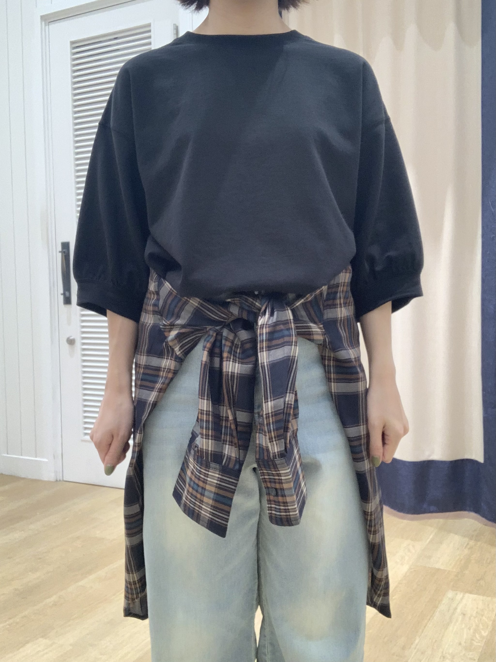 IMARIさんの「Dessin｜【高レビュー/洗える/XS-L】バックヘンリーミニ裏毛 5分袖」を使ったコーディネート