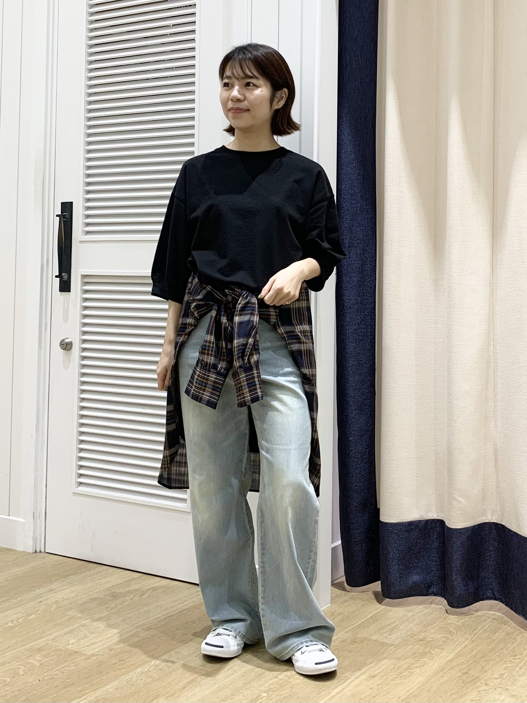 IMARIさんの「Dessin｜【高レビュー/洗える/XS-L】バックヘンリーミニ裏毛 5分袖」を使ったコーディネート