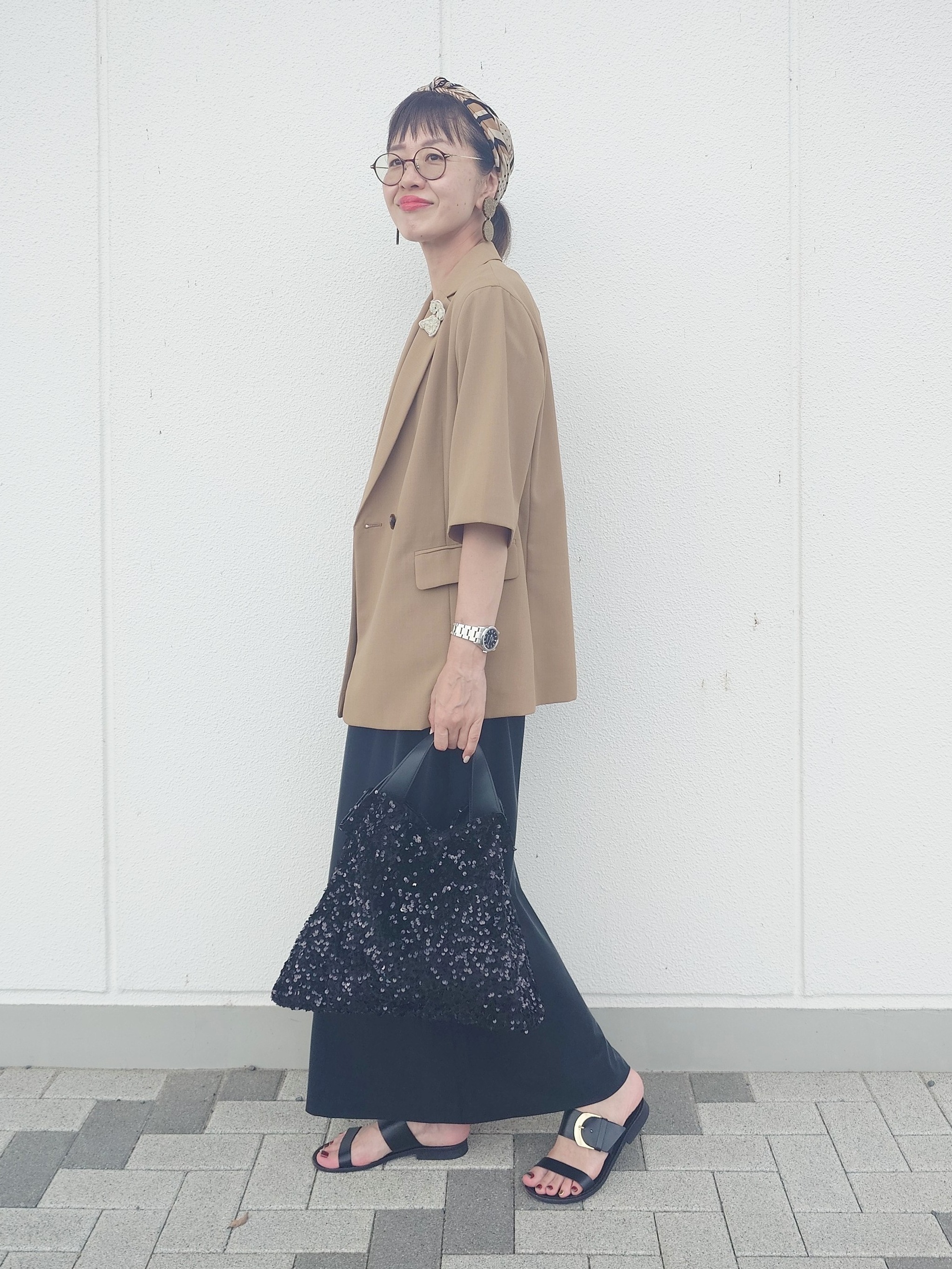 MUTSUKOさんの「UNTITLED｜【秋の通勤羽織/セットアップ可/UVカット】エアリークール半袖ジャケット」を使ったコーディネート