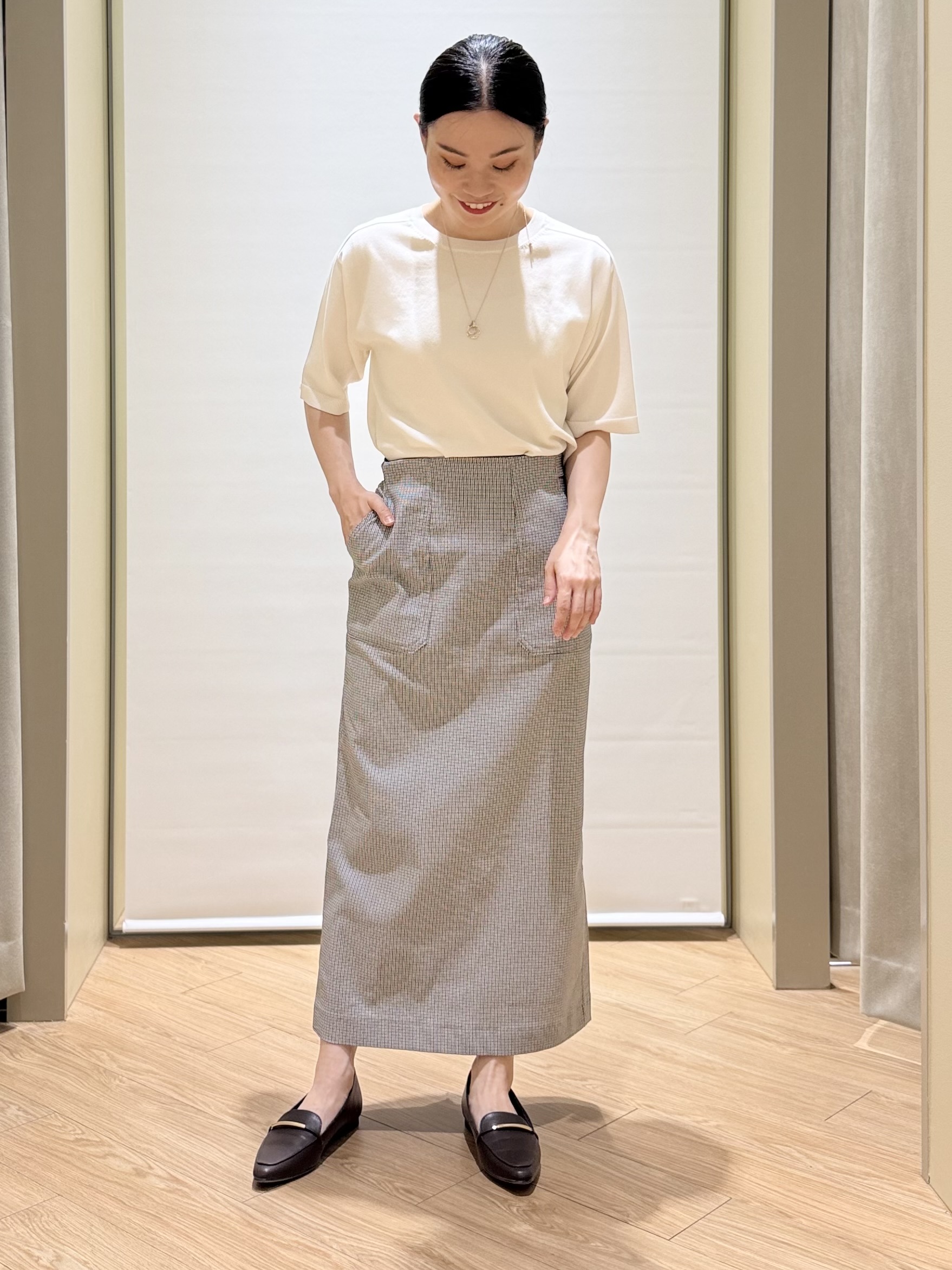 あんりさんの「grove｜【UVカット・洗濯機◎】Tシャツ感覚で着られるコットン混ニット」を使ったコーディネート