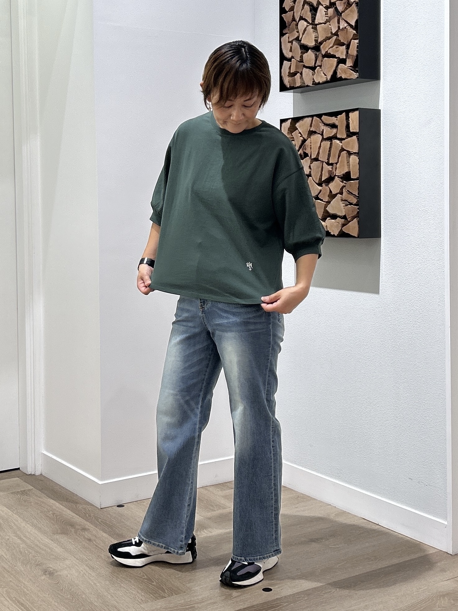 rairaiさんの「Dessin｜【高レビュー/洗える/XS-L】バックヘンリーミニ裏毛 5分袖」を使ったコーディネート