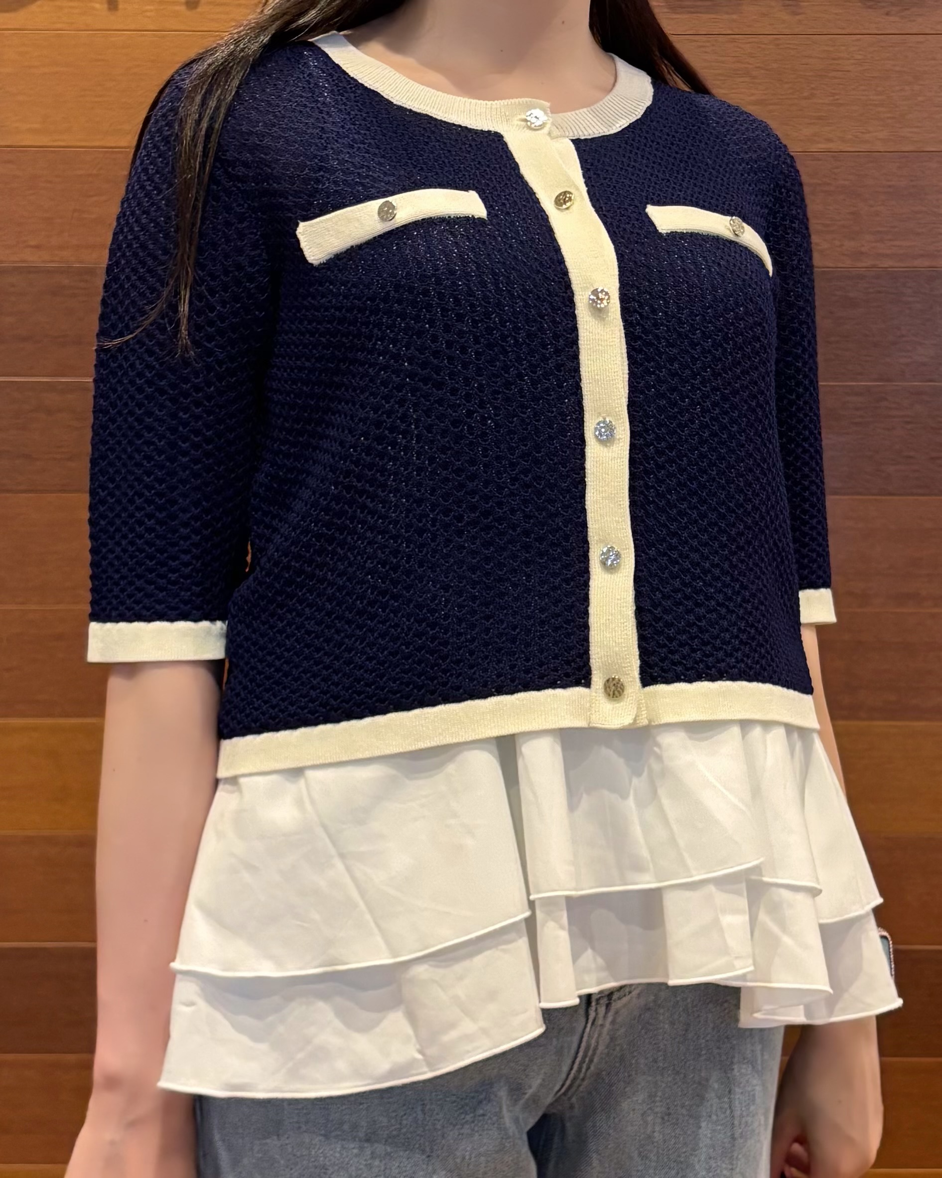 わかなさんの「OPAQUE.CLIP｜【抗ピリング】柄編みニットカーディガン&times;ペプラムキャミセット《洗濯機OK》」を使ったコーディネート